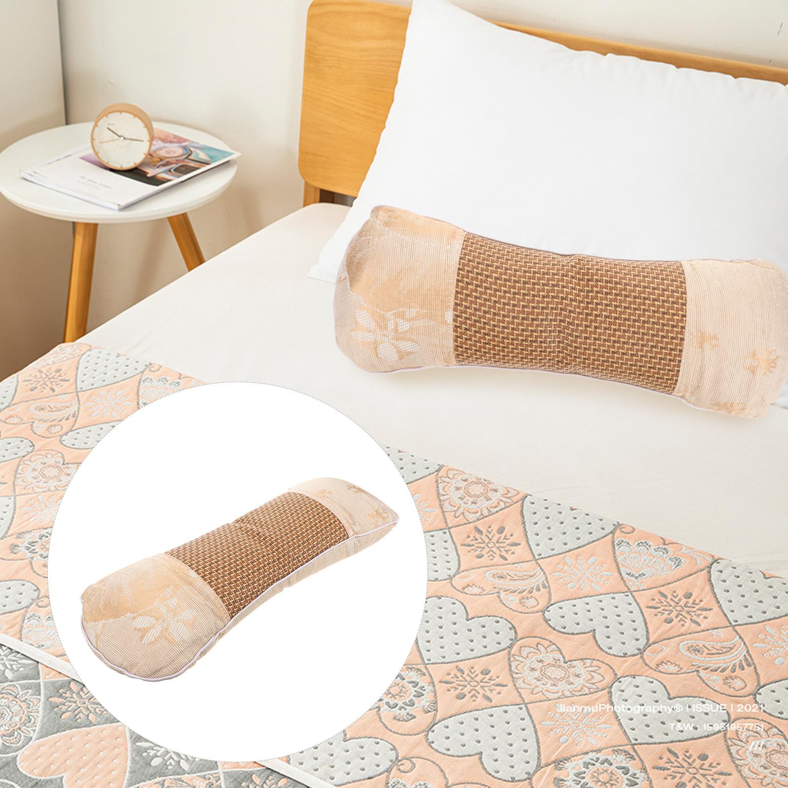 SHINEOFI Almohada Ergonómica de Rodillo Cervical Rellena de Seda Fría para Verano, Diseño Ergonómico Que Retiene Forma, Adecuado para Dormir de Lado y Apoyar el Cuello
