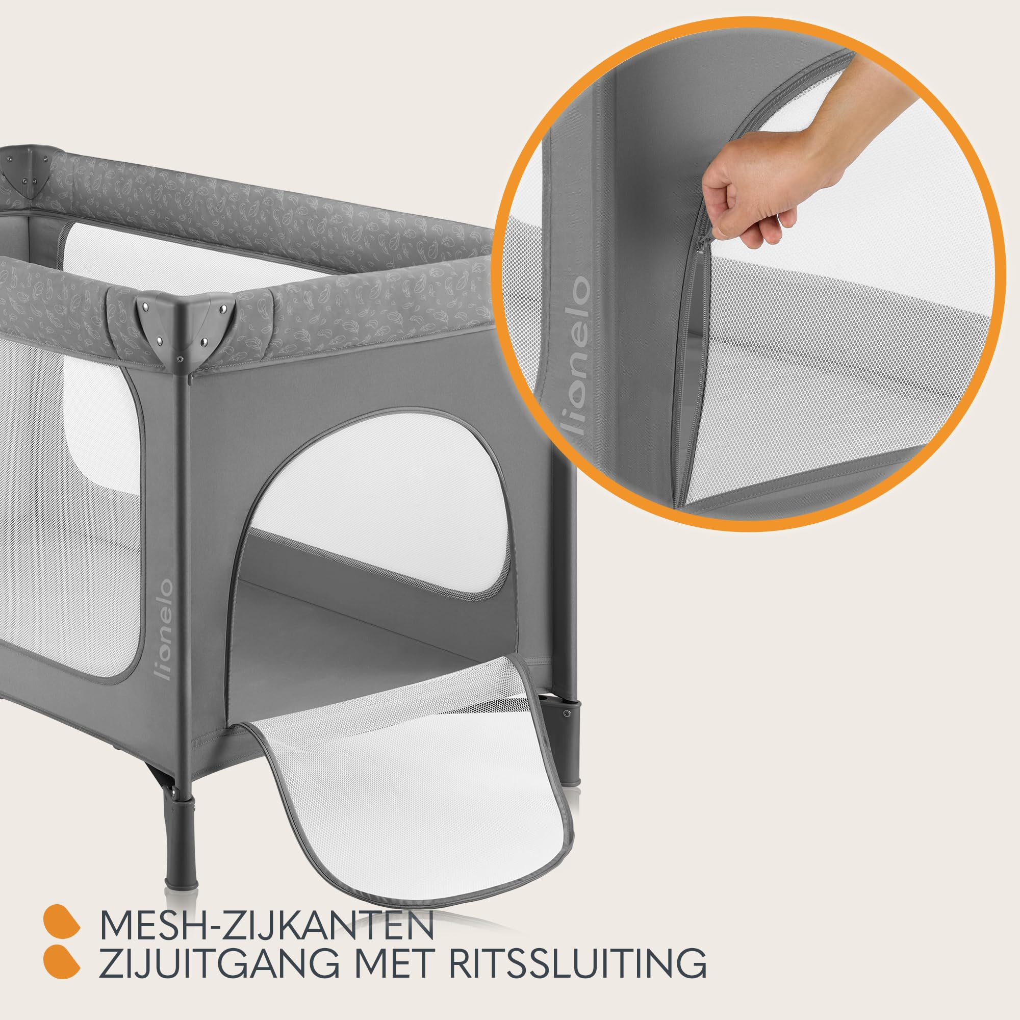 LIONELO Jasmin Easy Fold 2in1 – Opvouwbaar Baby Bed, Campingbedje en Box voor Kinderen tot 15 kg, 0–36 Maanden, Snel Opvouwsysteem, 2 Hoogteniveaus, Wielen, Rits Zijwand, T25 Schuimmatras (Blauw