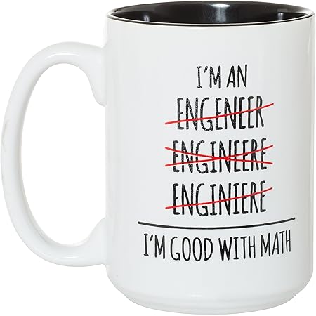 I'm An Engineer Good With Math Mug - 15oz Deluxe Double-Sided Coffee Tea Mug (White/Black Inside)