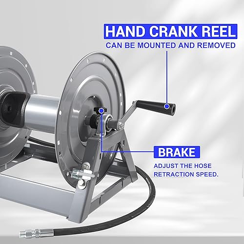 Miniatura 7 de M MINGLE Carrete de manguera para lavadora a presión de 300 pies, carrete de manguera de alta resistencia, carrete de manguera manual de manivela