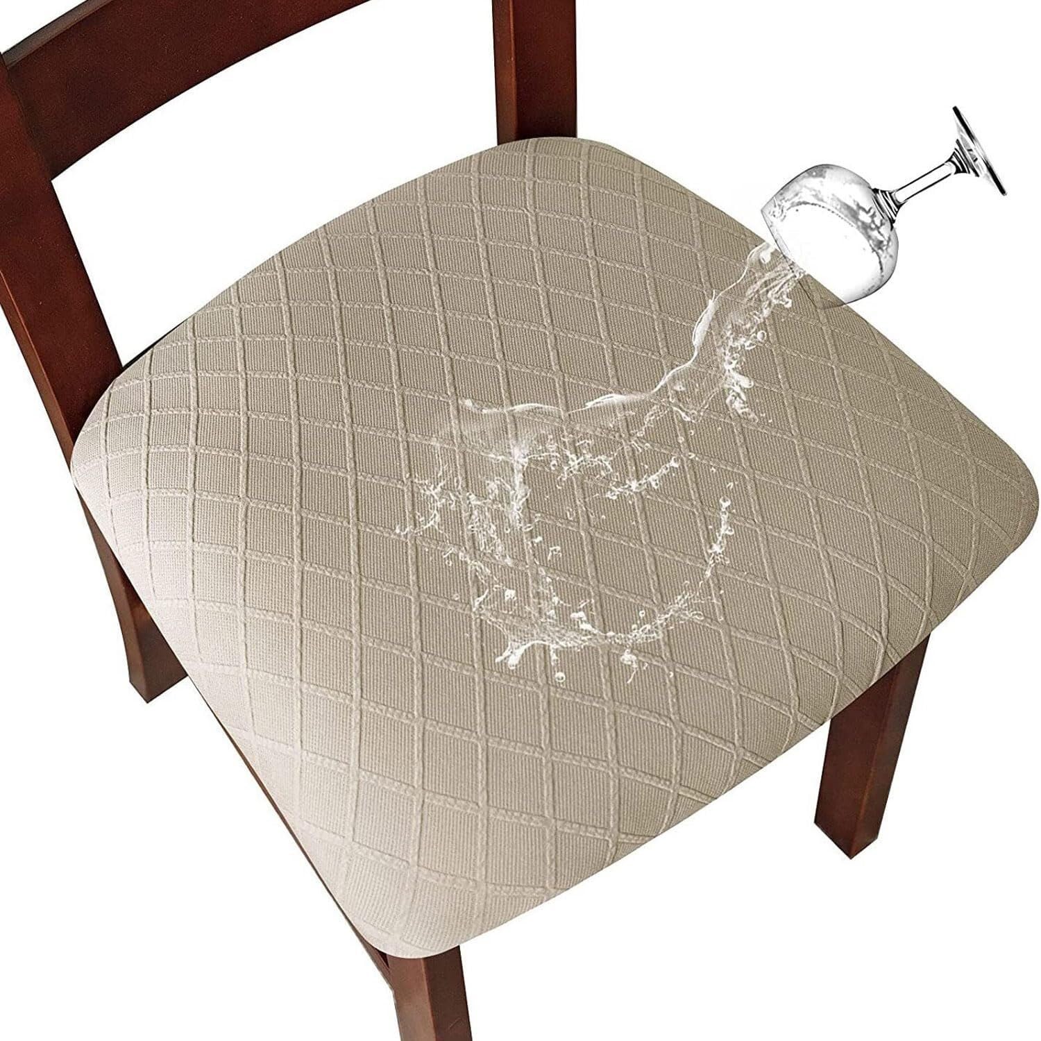 PBTMCD Waterproof Stretch Dining Chair Covers, Anti-Cat Scratch Elastic Slipcovers, For Home, Restaurant, Party(Sand,6pc)