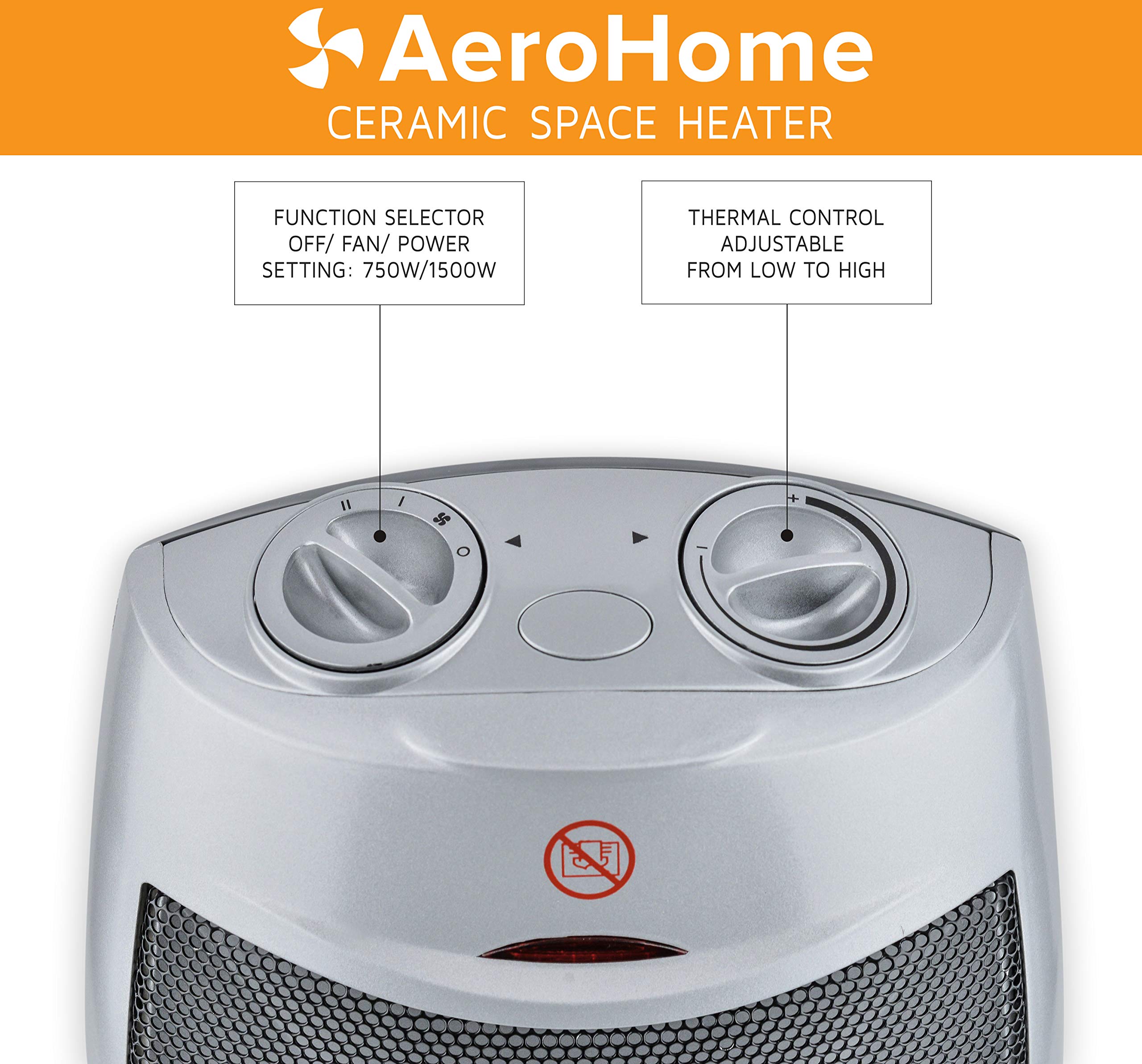 Amazon.com: AeroHome 1500W / 750W Ceramic Portable Space Heater Indoor  Electric Heater with Overheat u0026 Tip Over Protection - Personal Room Heater  with Thermostat Control for Home Bedroom and Office : Home