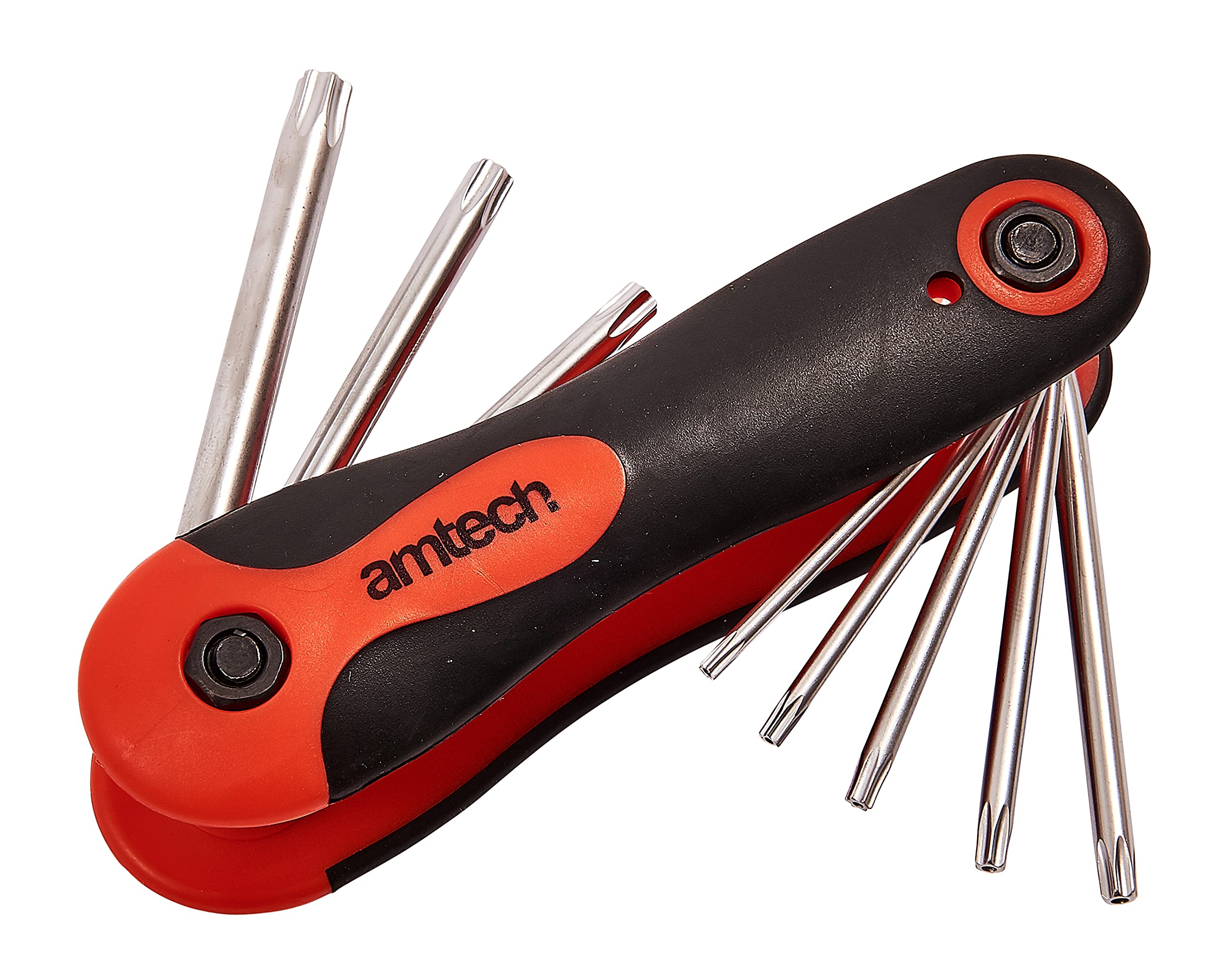Amtech Black & Red 8Pc Folding Torx Key Set (T9 T40), Chrome Vanadium Steel With Satin Finish & Soft-Grip Handle For Automotive, Furniture & Diy Projects