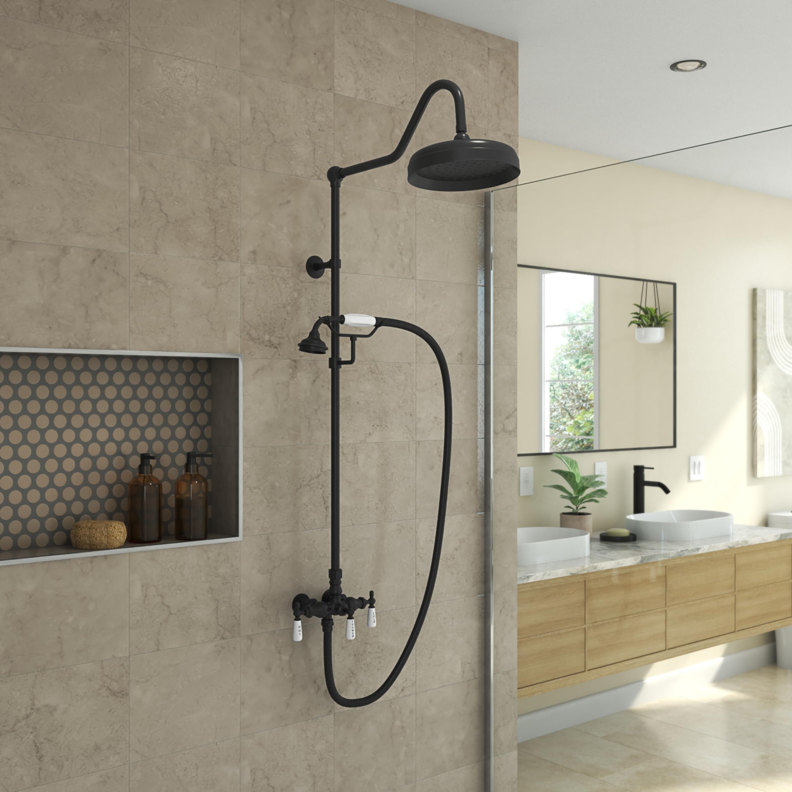 Abbey 10 x 34 1/2 Shower Faucet Set with Handshower, Matte Black