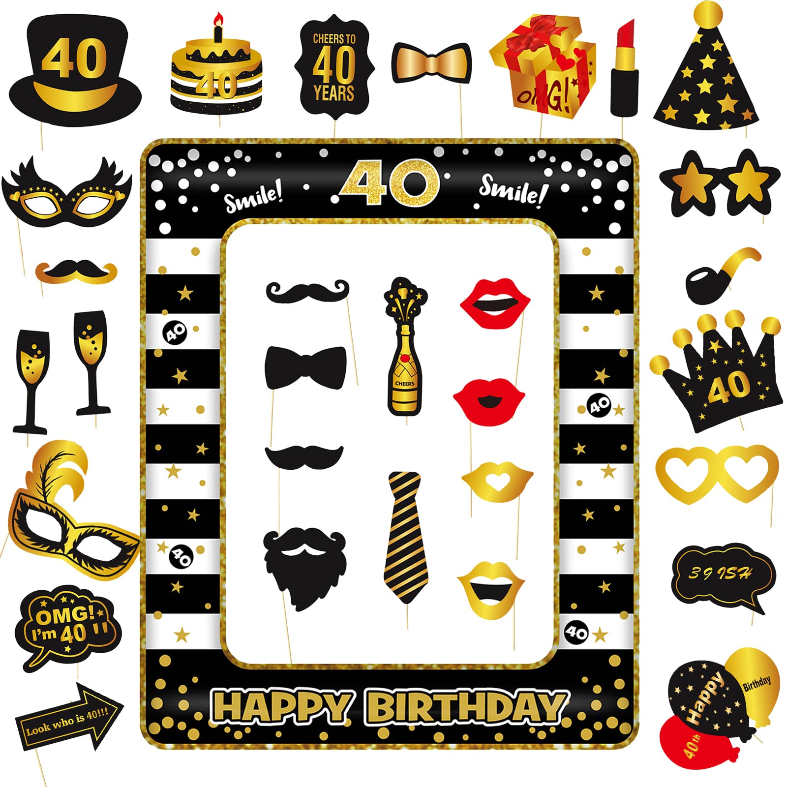 23pcs 40th Di Compleanno-Photo Booth Puntelli 40th Di Compleanno