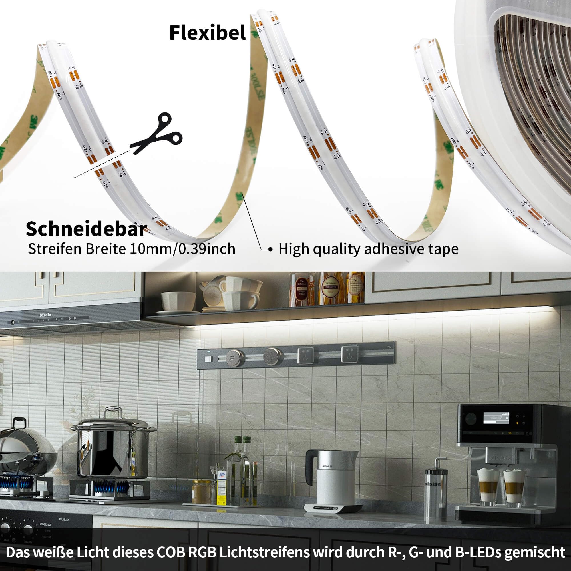 DC24V Smart ZigBee RGB COB LED Streifen 10m Kit kompatibler mit ZigBee Hub Bridge,Tuya Gateway und Echo Plus,APP/Alexa Sprachsteuerung Farbwechselnde Dimmbare RGB COB LED Strip Light