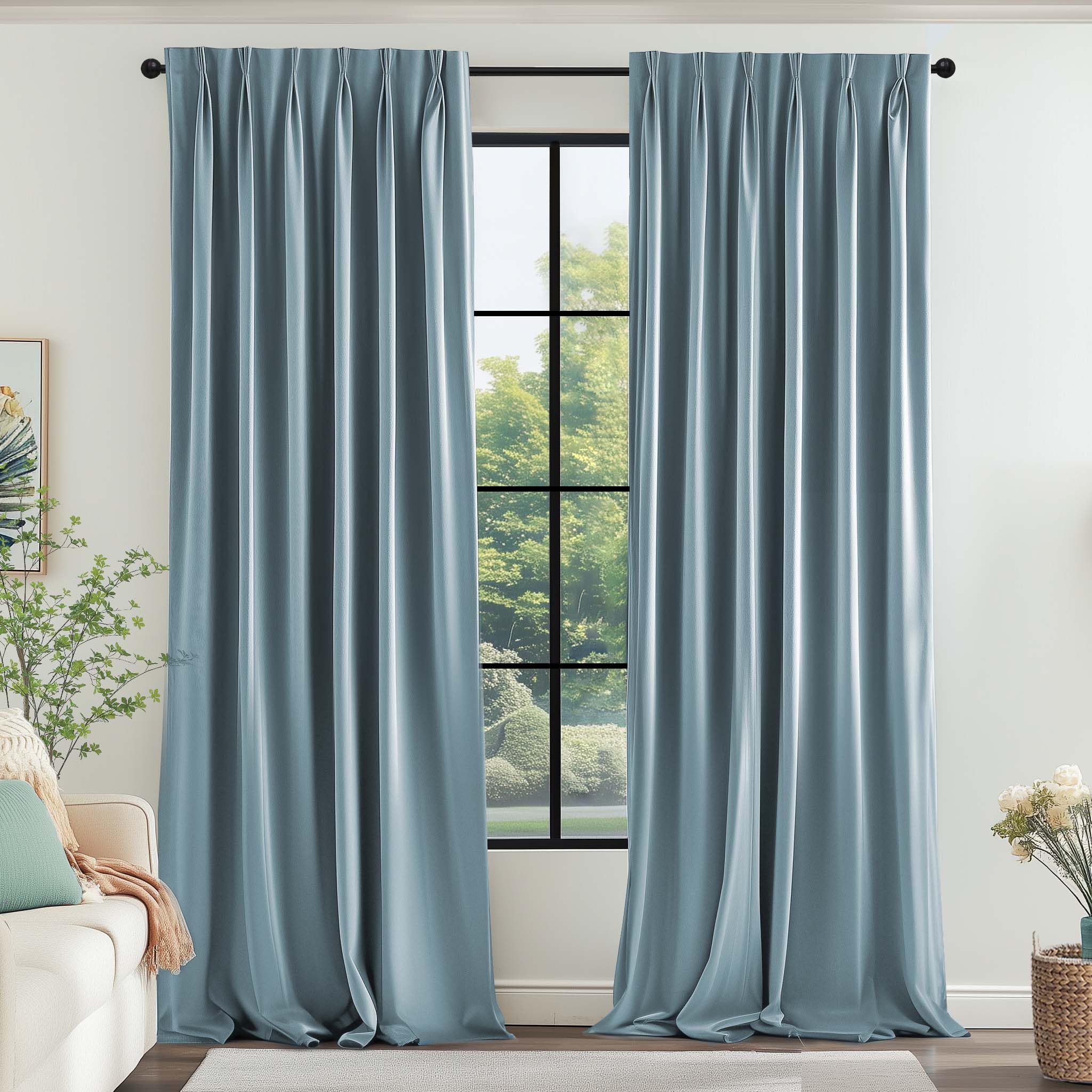 Lazzzy Blue Blackout Velvet Extra Long Curtains 108 Inch Long Pinch Pleated Room Darkening Drapes Luxury Thermal Insulated Treatments for Bedroom