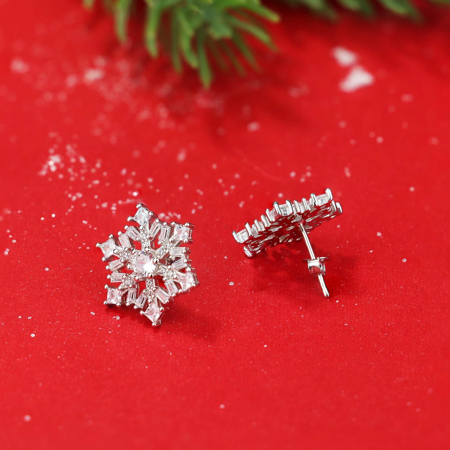 Milacolato Snowflake Earrings 925 Sterling Silver Snowflake Stud Earrings 18K White Gold Plated Clear Cubic Zirconia Christmas Earrings Winter Holiday Party Christmas Thanksgiving Jewelry Gifts for - Image 5