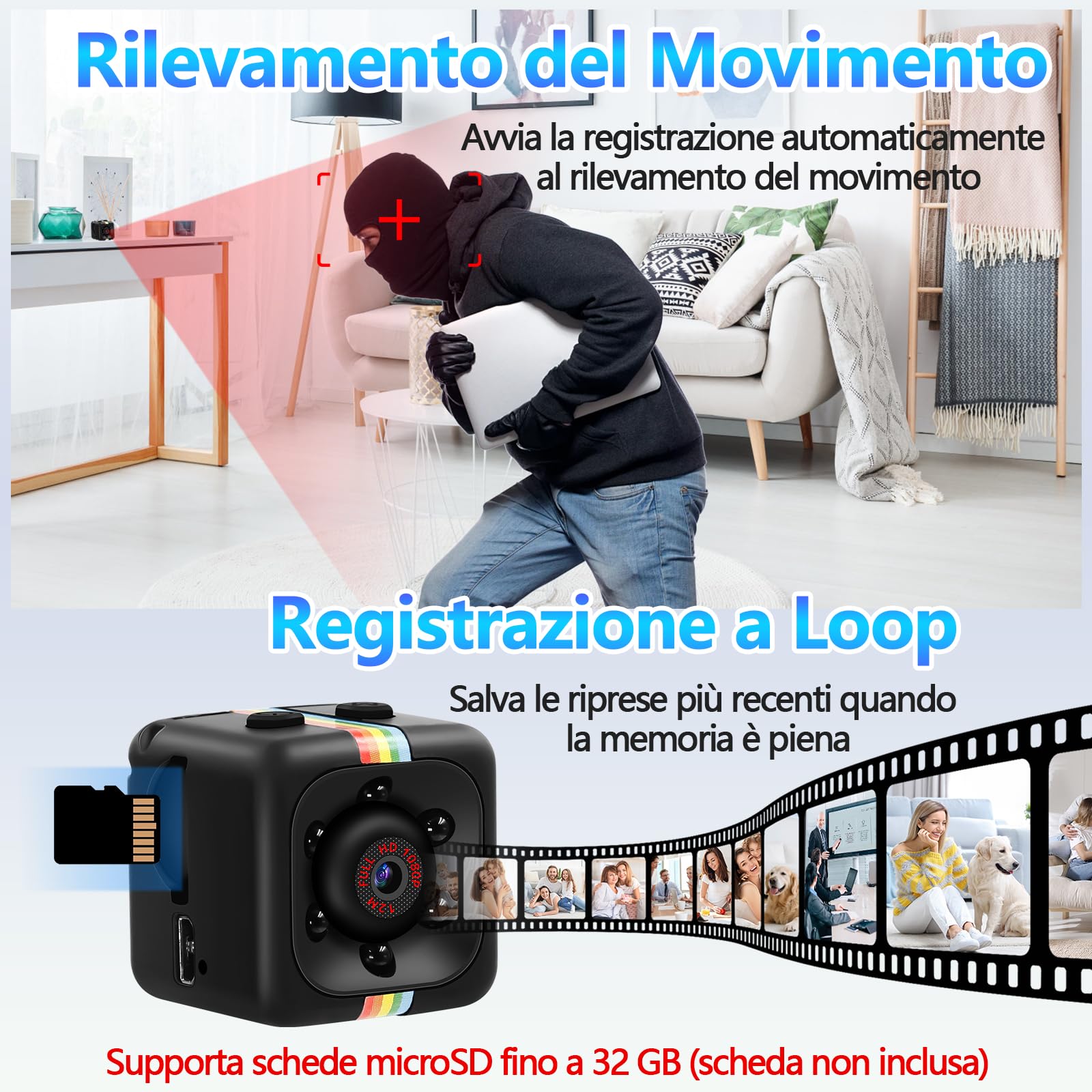 Pudet Luo Telecamera Spia Mini, Più Piccola 2,2 cm 1080P & 720P HD Mini Telecamera Spia Nascosta, Visione Notturna Alta Qualità Microcamera Spia con Rilevamento Movimento, Registrazione a Ciclo - 5