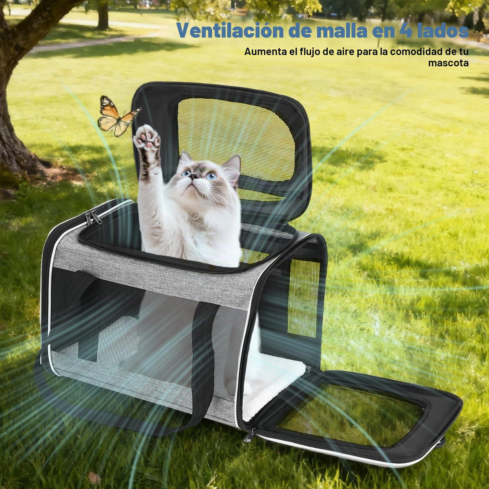 Transportín Perro y Gato Plegable, Gran Capacidad Transpirable con Colchón Suave, hasta 9 kg Gato / 5.8 kg Cane