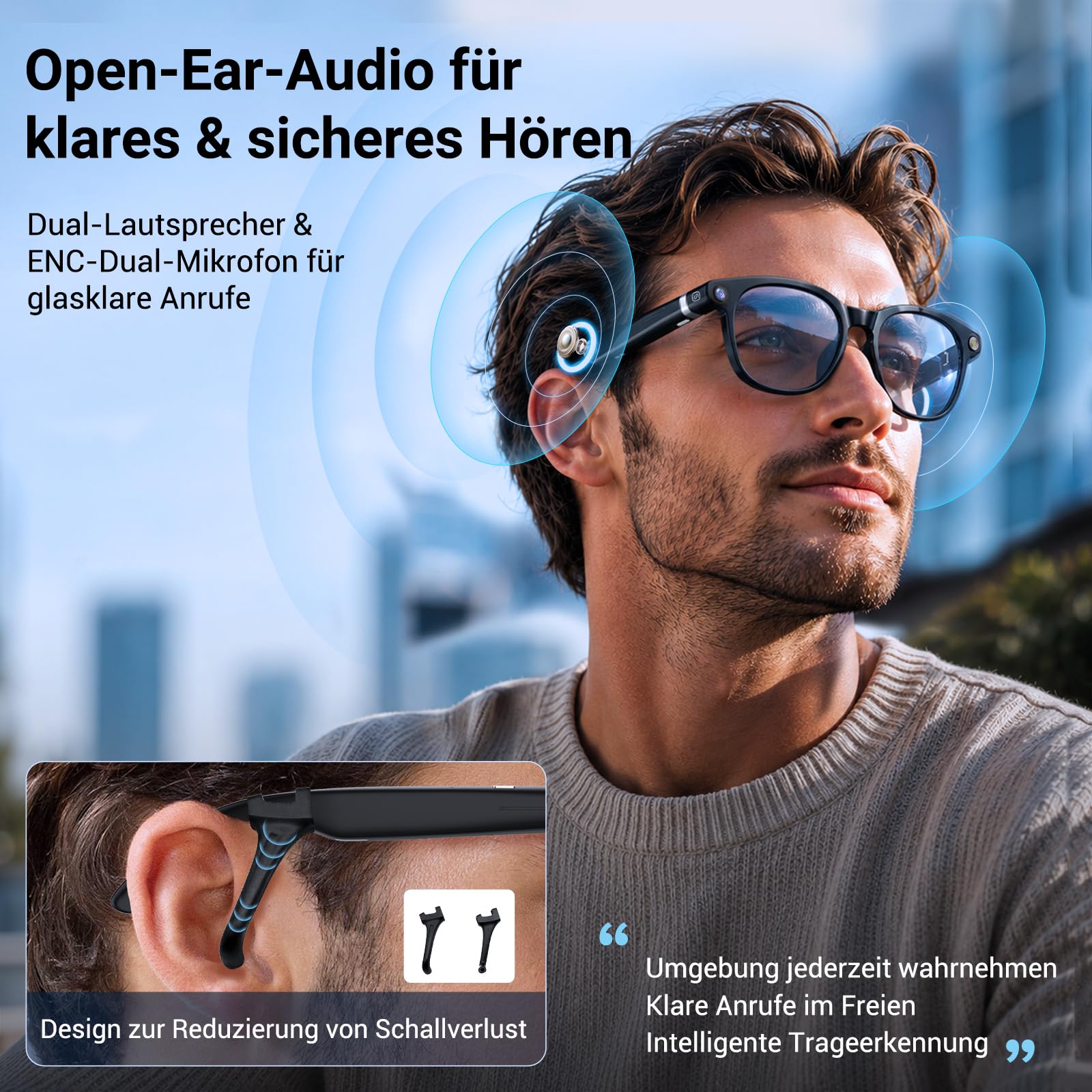 KI Brille mit Kamera, 8MP Kamera, 1080P HD Videoaufnahme mit EIS, Open-Ear Audio, ChatGPT KI, Echtzeitübersetzung, Objekterkennung, selbsttönende Brillengläser mit Blaulicht- und UV-Schutz