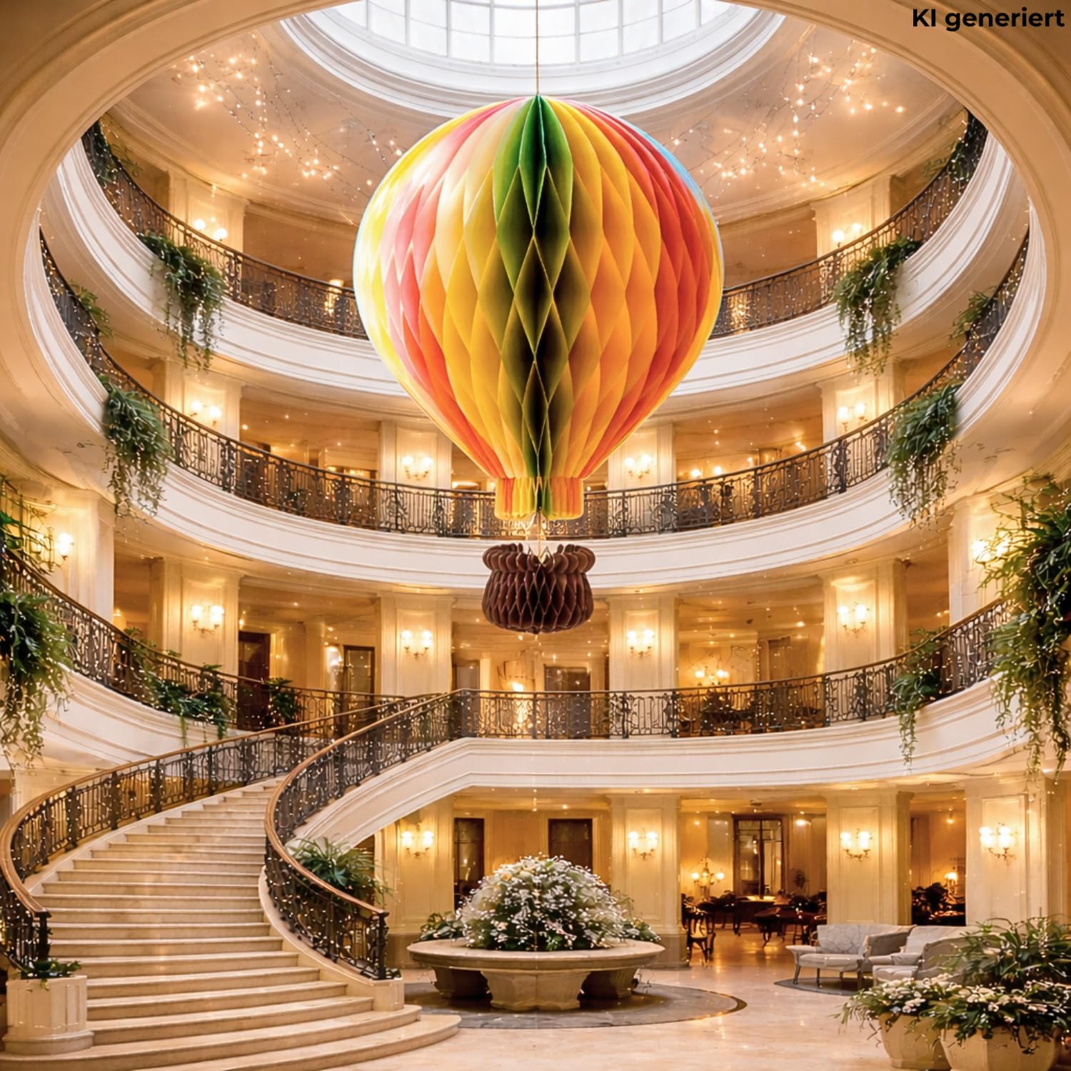 XXXL Mega balon dekoracyjny, balon papierowy, zawieszka balon na gorące powietrze, Honeycomb, dekoracja na okno wystawowe, dekoracja hotelowa recepcji, balon na gorące powietrze z koszem w kolorze