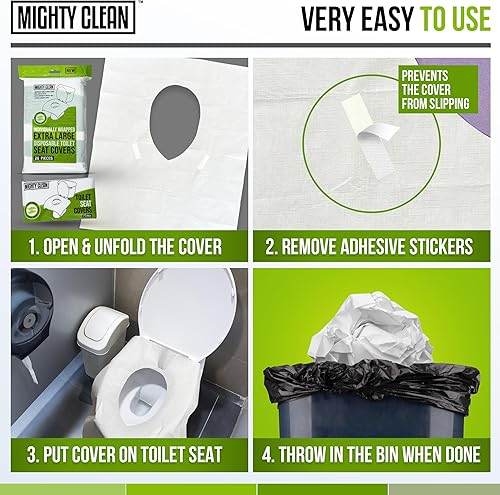Miniatura 4 de Mighty Clean - Fundas desechables para asiento de inodoro XL, 100% impermeables, envueltas individualmente, fundas extra anchas para adultos y