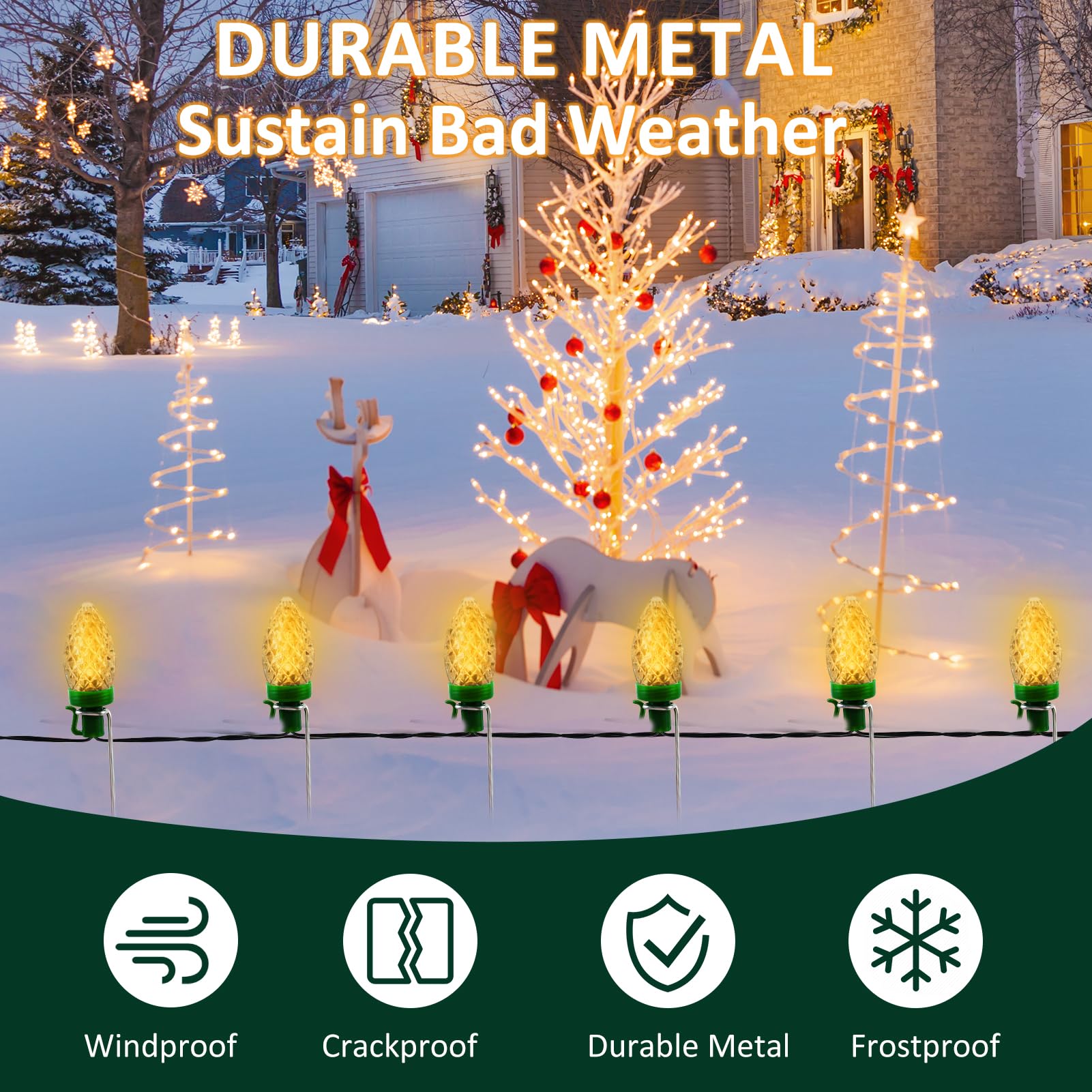 Pali di luce natalizia da 30 cm, confezione da 60 luci natalizie da cortile, pali in metallo, universali, per giardino, prato, vacanze, luci per stringa C7 C9, pali da terra per luci di Natale su