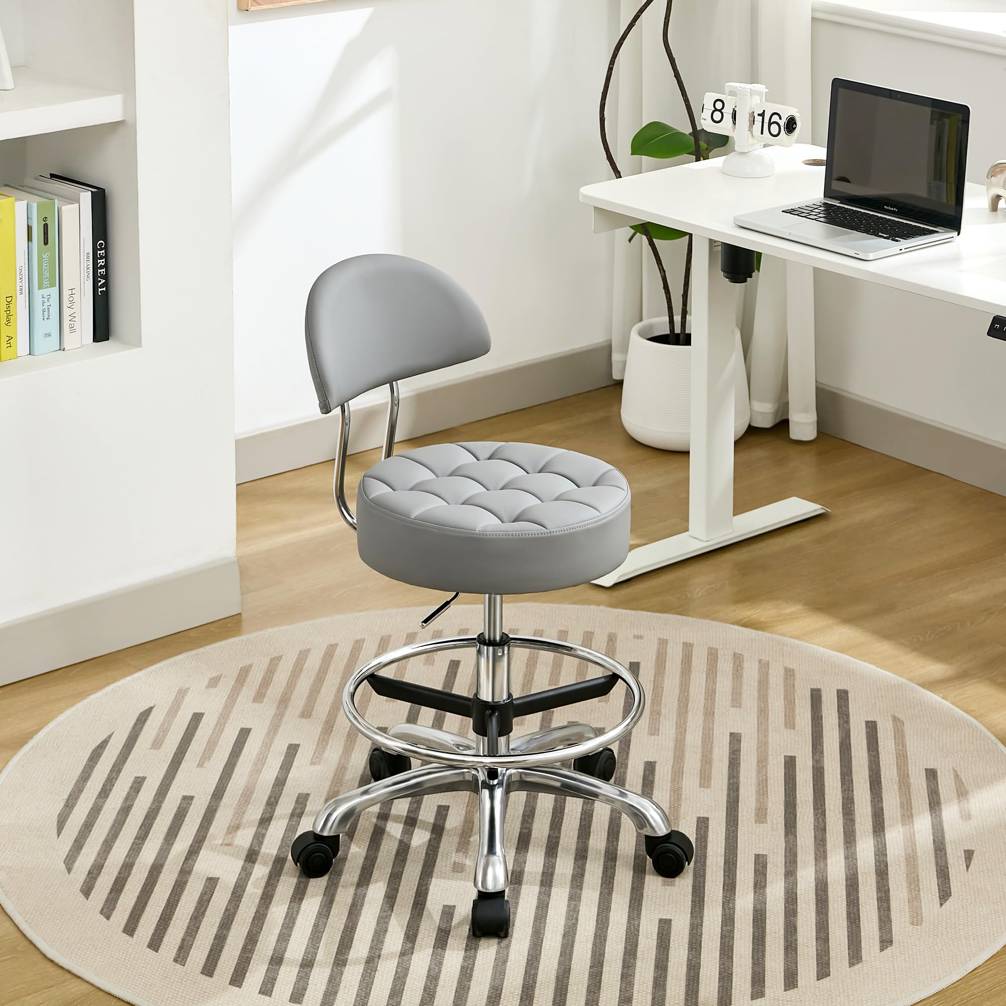 FIRAVOE Taburete de Dibujo con Respaldo (Silla Giratoria con Ruedas Silenciosas) (Altura Ajustable de 50.8 a 68.6 cm) Taburete Giratorio de Oficina