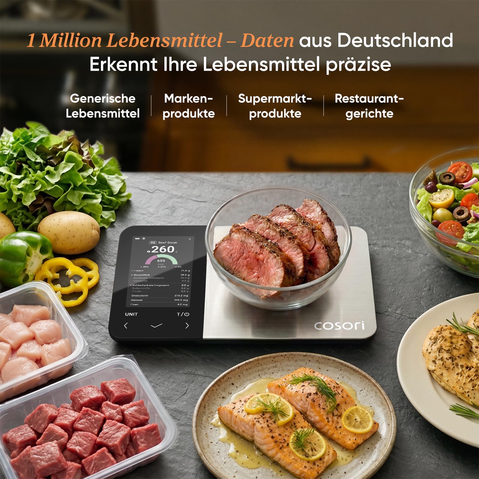 Cosori Küchenwaage digital Ernährungswaage-App,Offline-Modus,USB aufladbar