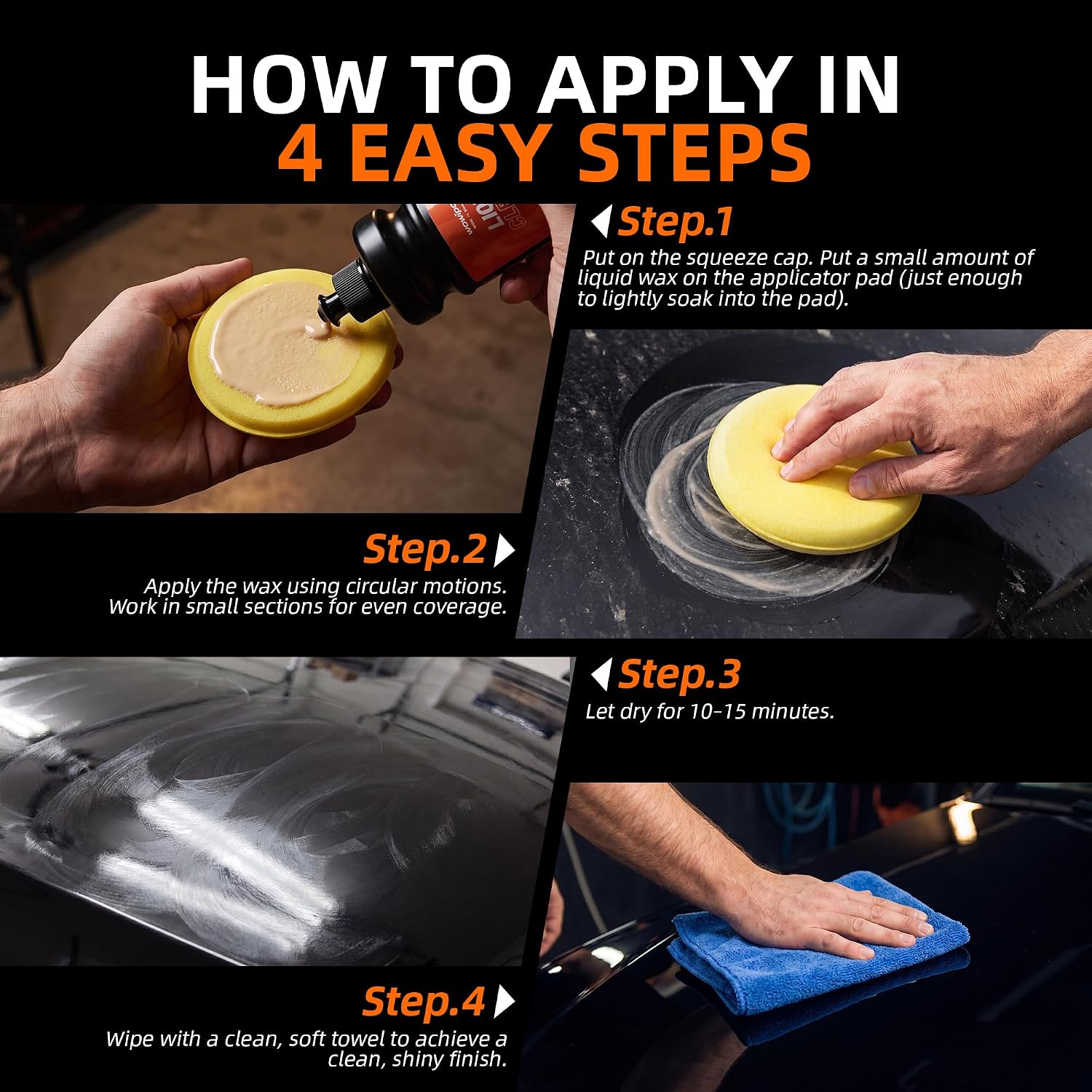 Liquid Cleaner Wax for Cars - 2 in 1 Car Wax Cleaner & Shine in One Step, Easy to Use Liquid for Paint Protection, Water Beading & Gloss for Black White Cars - 10.58 oz