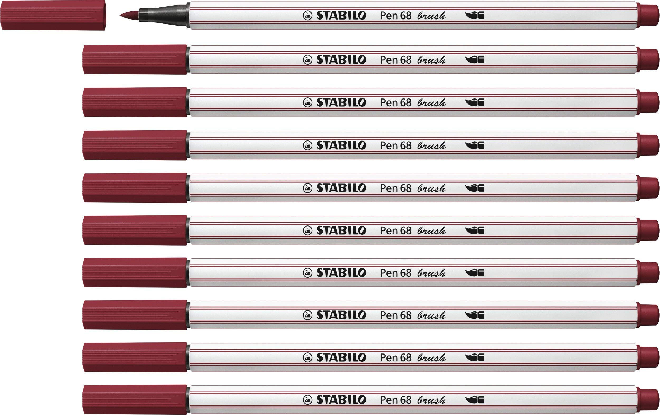 STABILO Pen 68 brush - Premium Fibre-Tip Pen with Brush Tip - Pack of 10 - Purple