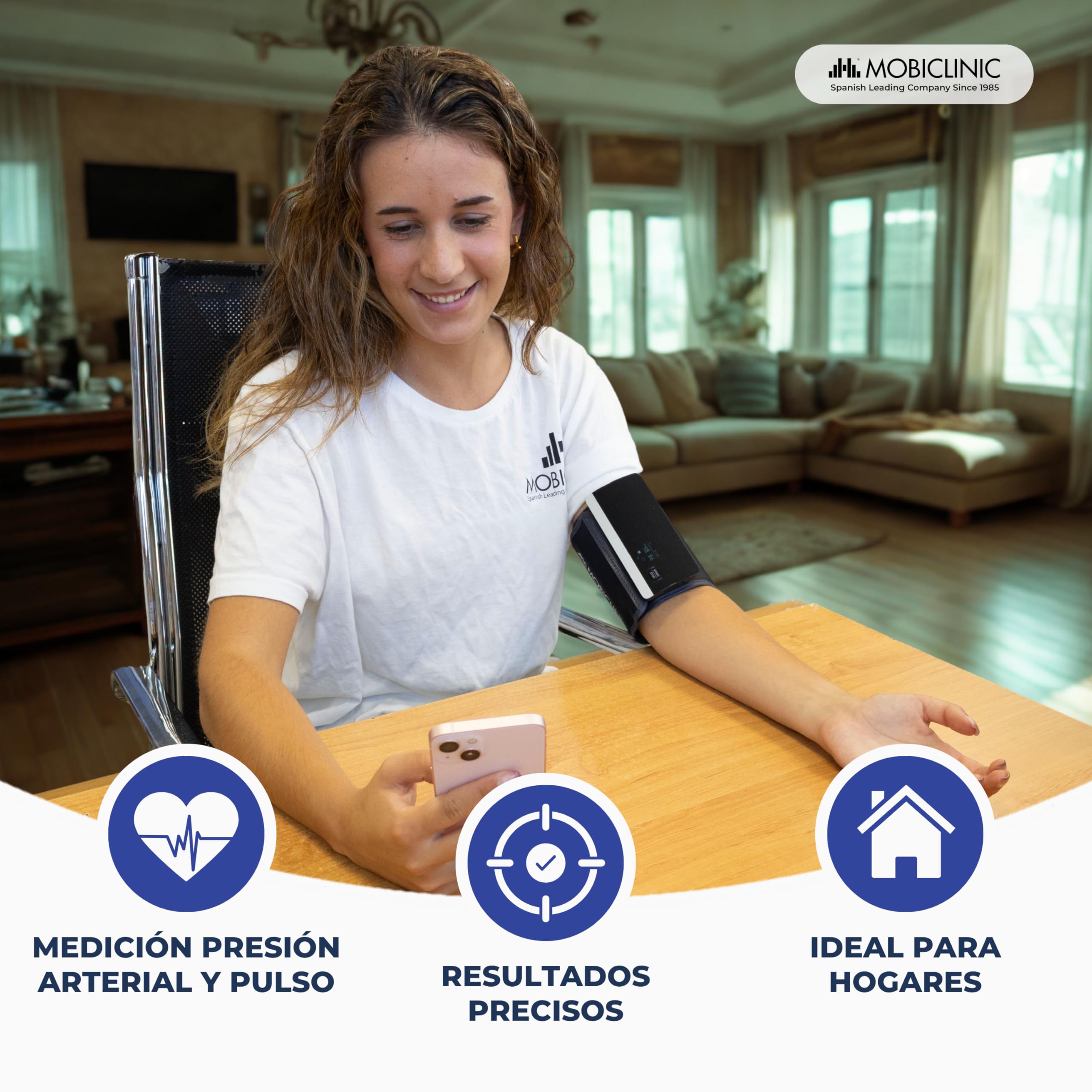 Mobiclinic®, Tensiómetro de Brazo, Digital, Conexión Bluetooth y APP, Guía por Voz, 50 Memorias, Detección de Movimiento, Carga USB, Preciso, Cardiomed