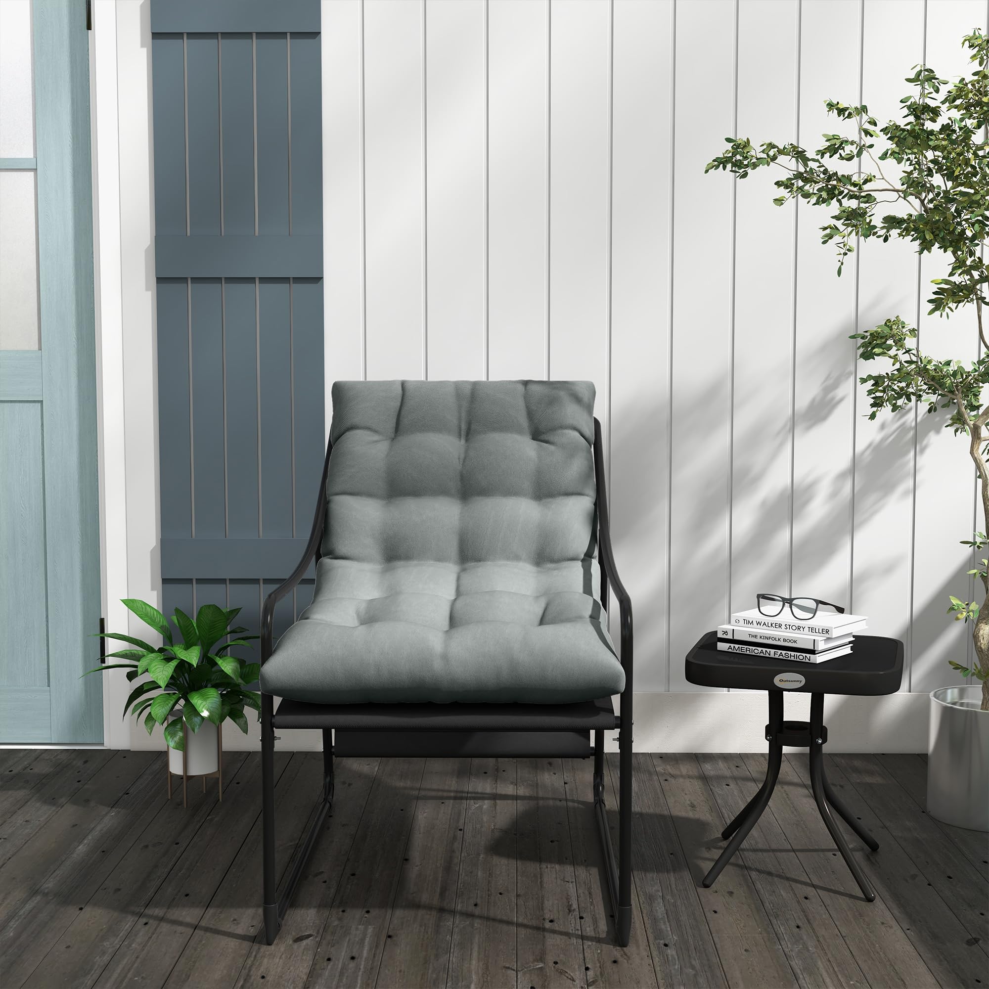 Outsunny Gartensessel mit dickem Sitzkissen mit Armlehne bis 120 kg Grau | Gartenstuhl, Garten Loungesessel, für Garten, Balkon