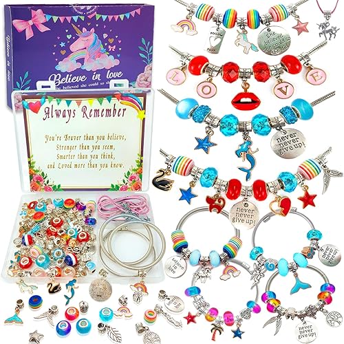 Charm Bracelet/Jewelry Making Kits for Kids Girls,Unicorn Birthday Gifts,Arts Crafts Toys for 5 6 7 8 9 12 Years Old Girls