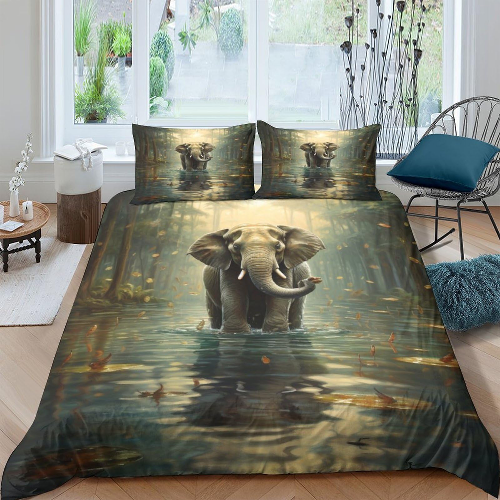 Housse de couette éléphant 220x240 cm et 2 taies d'oreiller en microfibres pour lit King Size