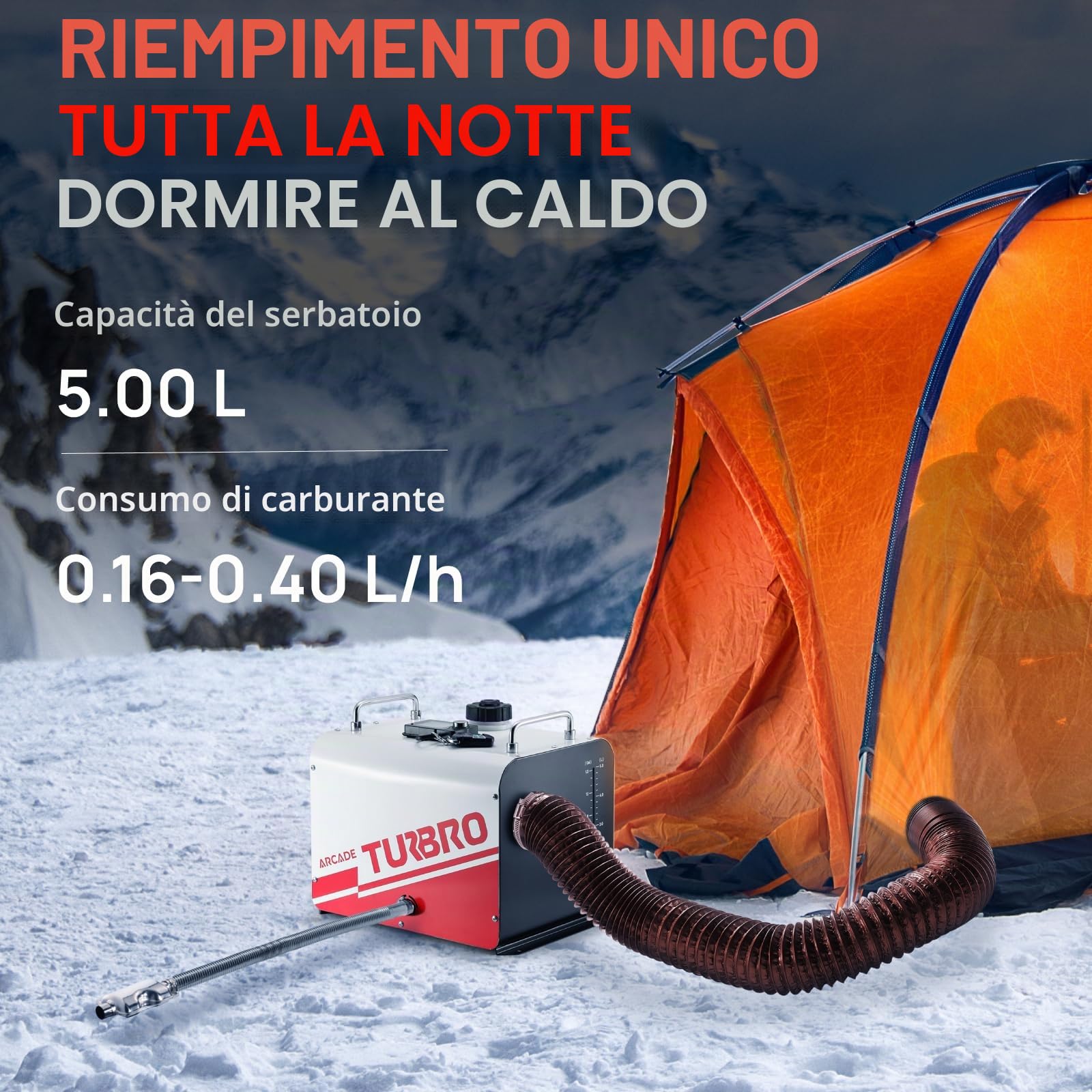 TURBRO Riscaldatore a Diesel, 8kW, Serbatoio di 5L | Compatibile 12V/24V, App Bluetooth e LCD, Timer Programmabile, Avviamento -40°C, Modalità Altitudine