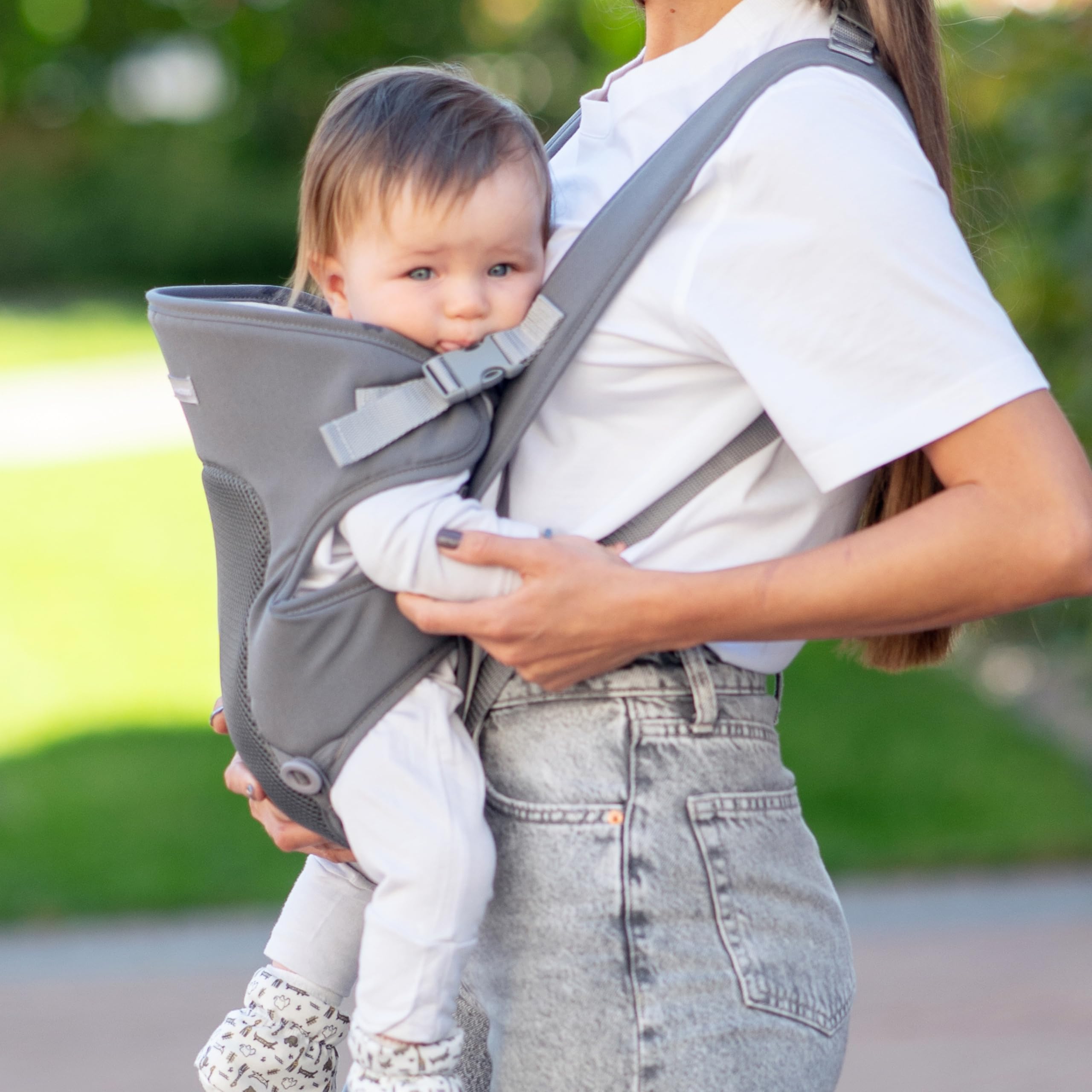 KikkaBoo Marsupio Neonato Estivo 0-36 Mesi MYRA, Ergonomico, 3 Posizioni, Spallacci regolabili, Traspirante, Leggero, fino a 9 kg, Nero