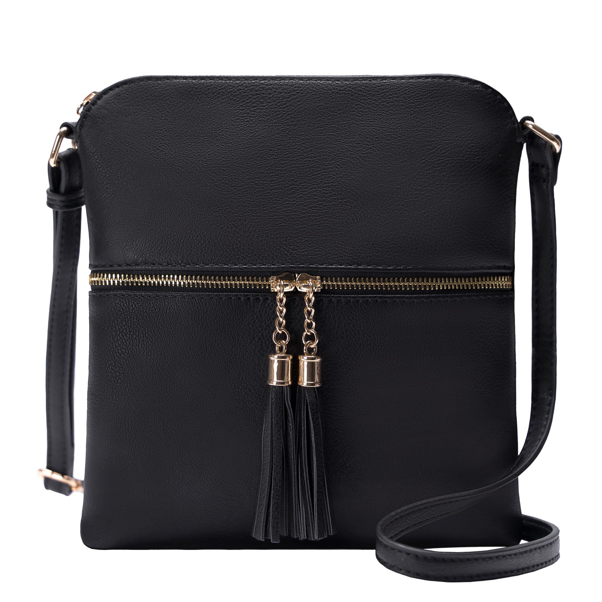 Solene Womens Lightweight Medium Crossbody Purse with Tassel, Perfect Size Crossbody Bags for Daily Use, travel, Black1, M