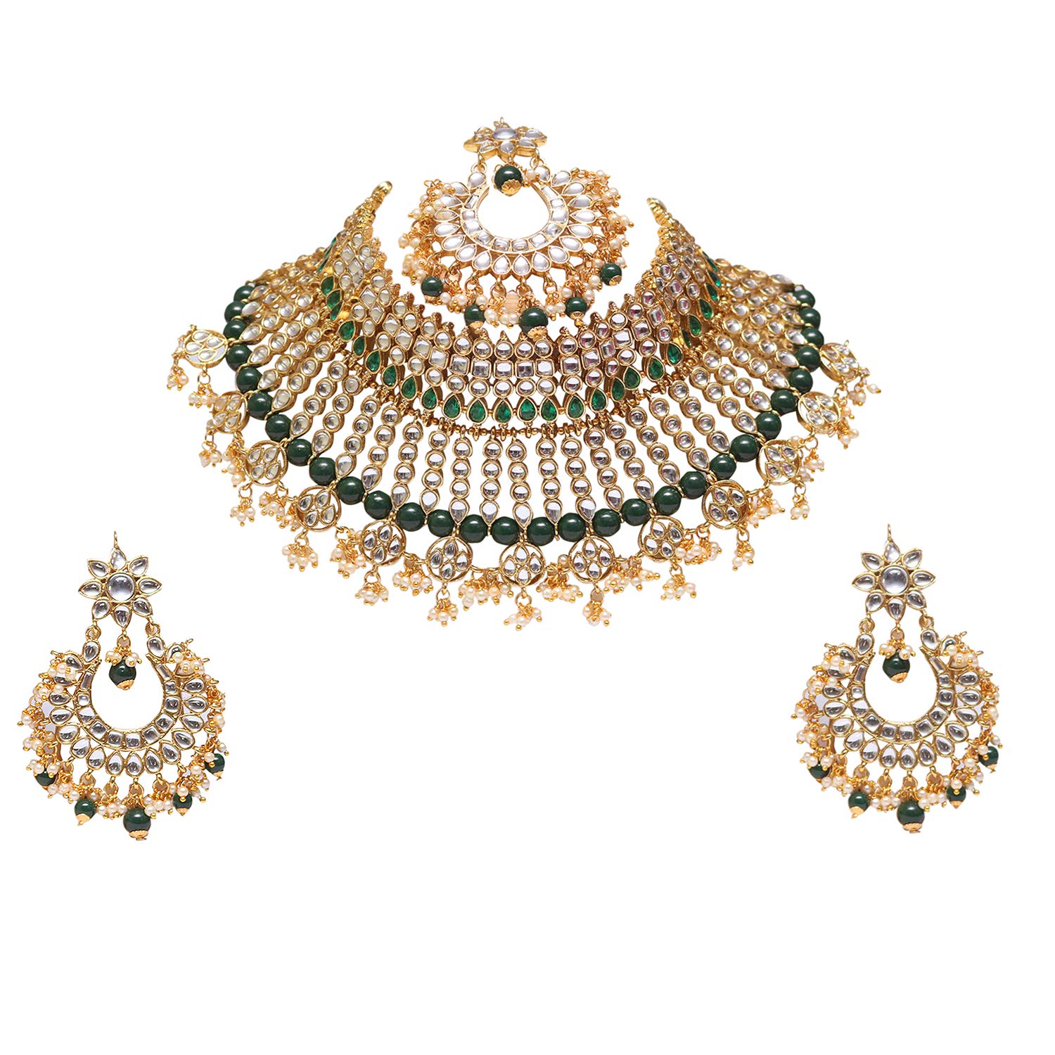 Gold Plated Green Color Pearls 
