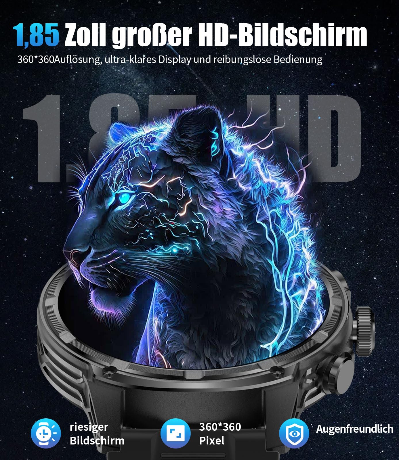 LIGE Smartwatch dla mężczyzn z latarką LED, 1,85-calowy duży wyświetlacz HD/710 mAh, zegarek sportowy z funkcją telefonu, ponad 100 trybów sportowych, zegarek fitness, 24/7 monitor tętna / snu dla