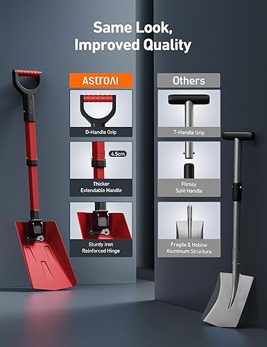 Miniatura 2 de AstroAI Pala de nieve plegable de 39 pulgadas para automóvil, pala de nieve extensible con mango de aluminio grueso y bisagra de hierro reforzado,