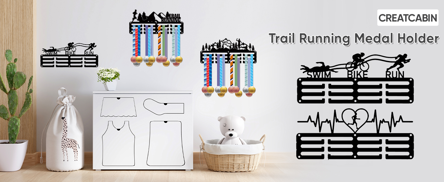 CREATCABIN Porte-Médailles Athlétisme Mural - Support Pour Plus De 70 Médailles, 40x20cm