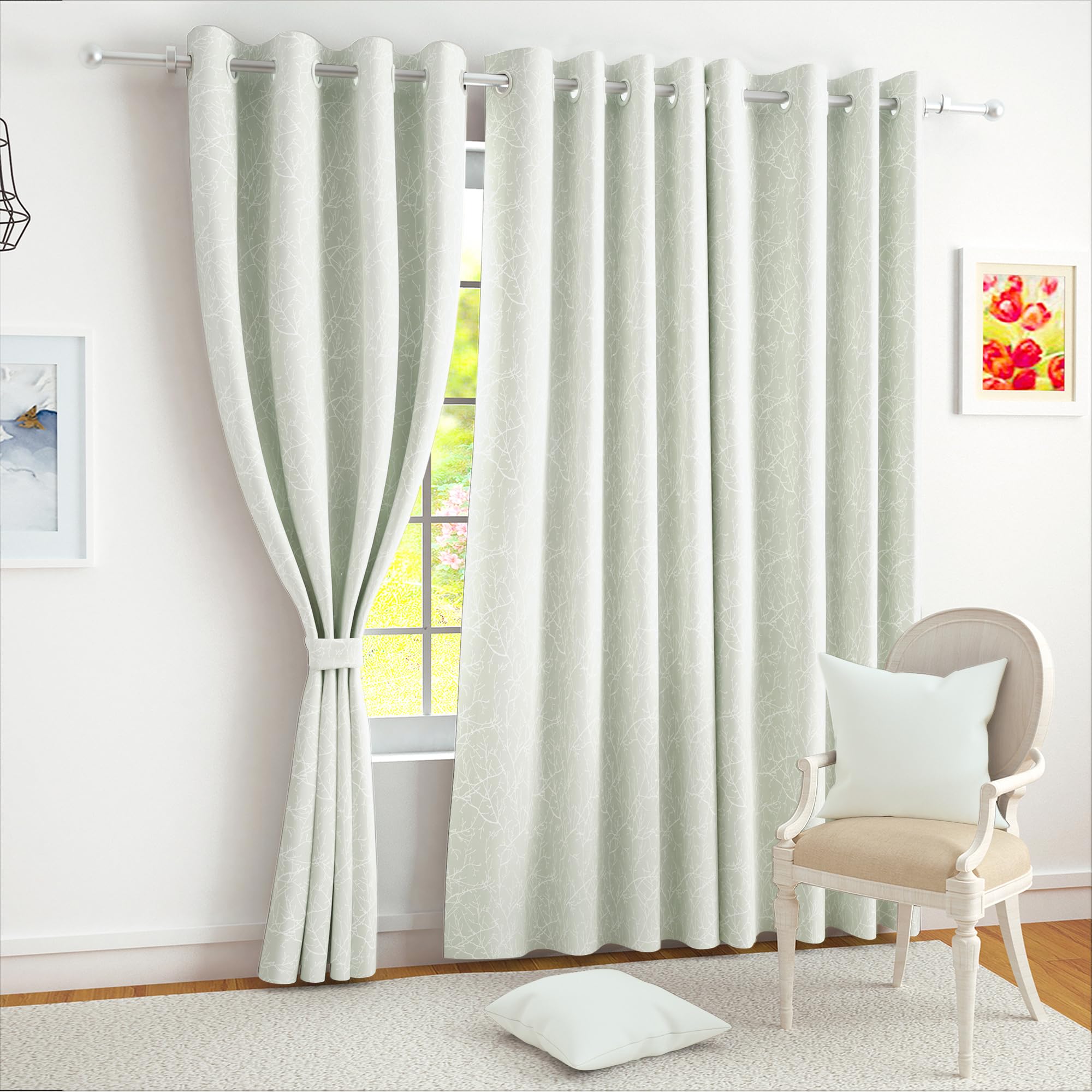 Story@Home Window Curtains 5 Feet Long Set of 1 | Room Darkening Curtain | Branches Printed | Thermal Insulated Curtain for Living Room | (116 X 152 Cm, Off White) | Perfect for Home Decor-image-15