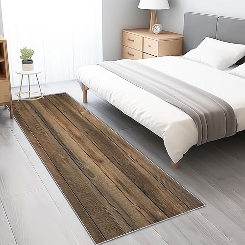 2'x8' Rug Runners for Hallways Non Slip Vintage Wood Panel Texture Brown Runner Rug for Bedroom, Washable Runner with Non Slip Backing, Soft