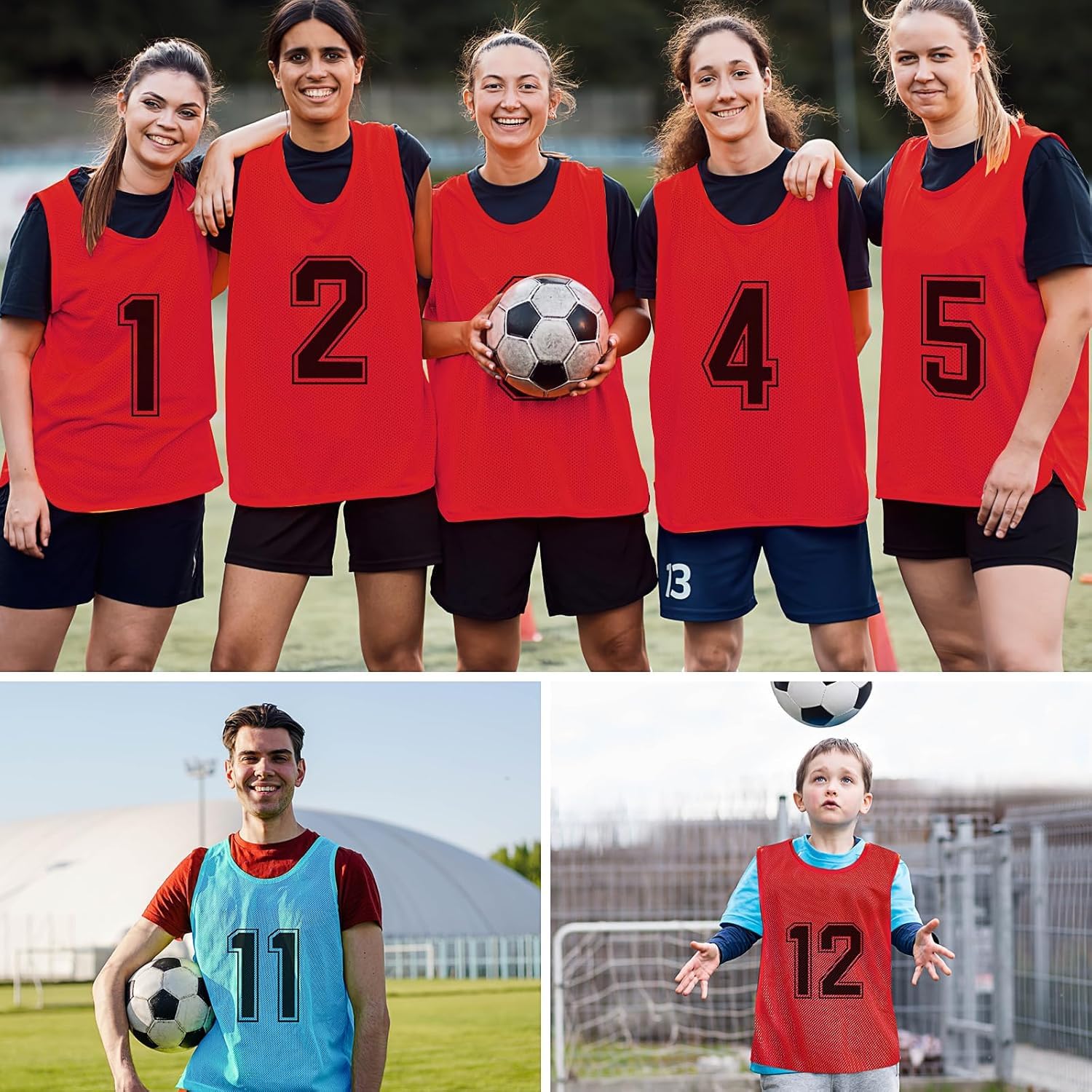 Lot de 24 chasubles d'entraînement en maille nylon – Gilets numérotés réversibles pour adultes – Vêtements de sport pour basket-ball, football, soccer, entraînement d'équipe