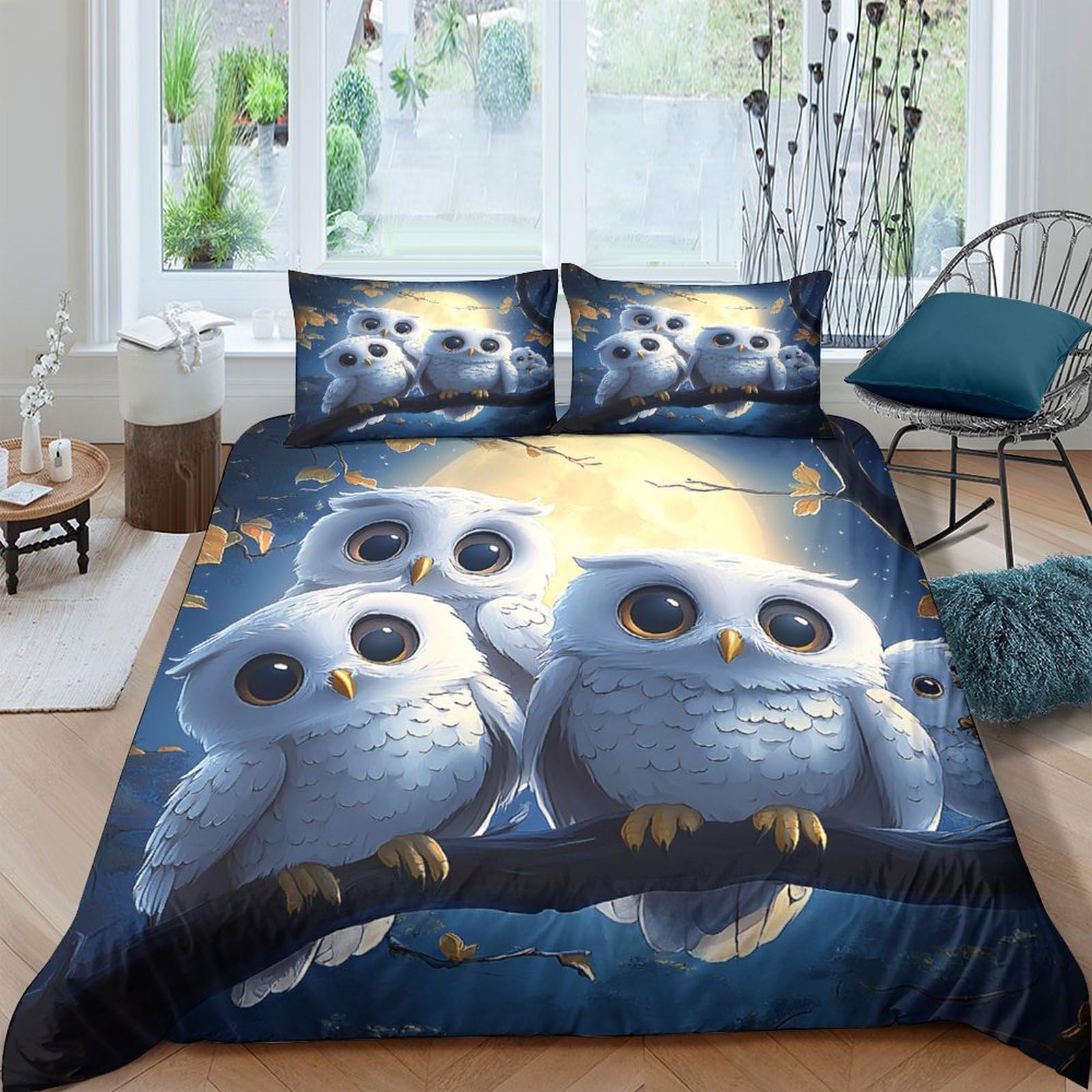 Ctjqhvkz Style-7 3D Printed Moonlight Owl Fitted Sheet Microfiber Soft Anti-Slip Forest Night Mattress Cover For Bedroom Dorm Decor Single（135X200cm）