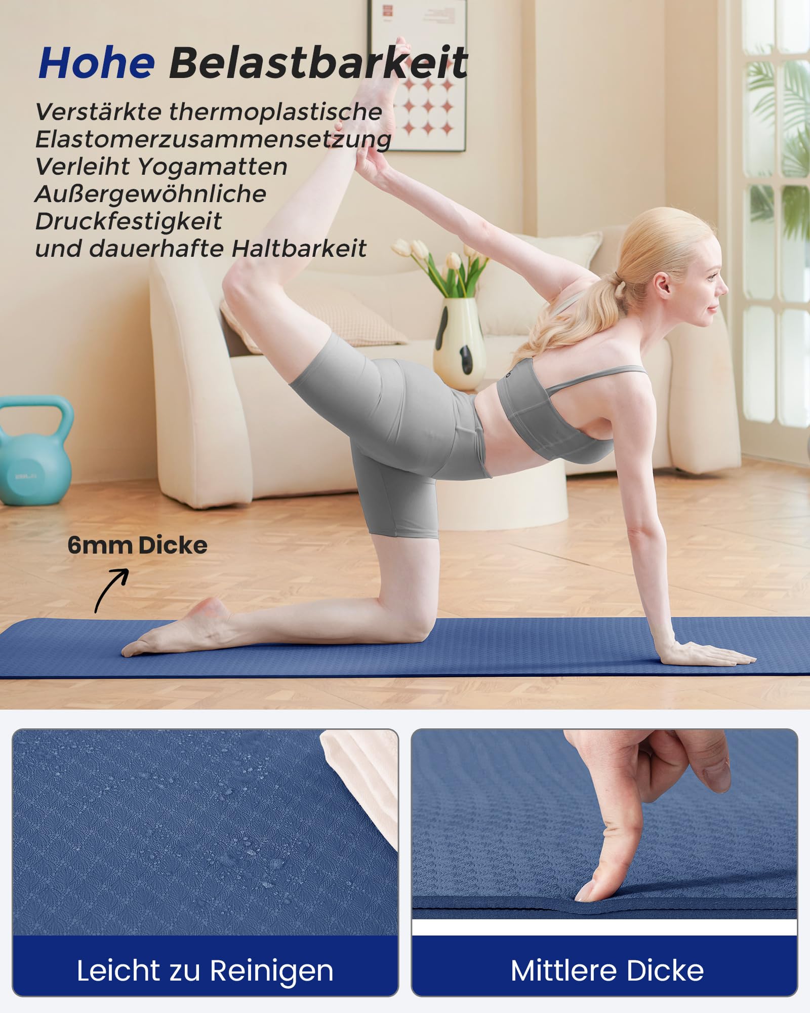 Oak & Tea Tappetino da yoga, tappetino da yoga spesso antiscivolo per donne/uomini, tappetini per esercizi per la casa palestra con cinghia di trasporto, tappetino ecologico in TPE per yoga, meditazione, pilates, 183 x 61 x 0,6 cm