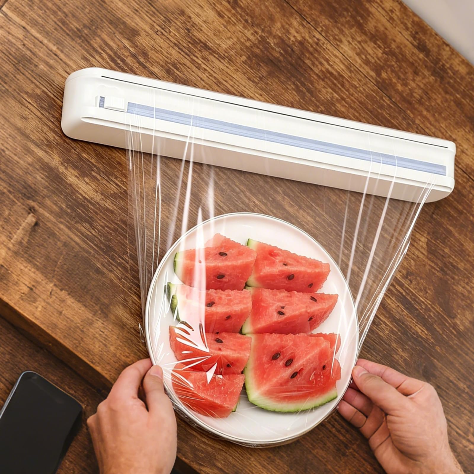 Vauki Distributeur 2 en 1 Film Alimentaire & Aluminium, Dérouleur Pratique avec Coupe Intégré, Accessoire Cuisine Organisé Conservation Alimentation Quotidienne Résistant Fonctionnel