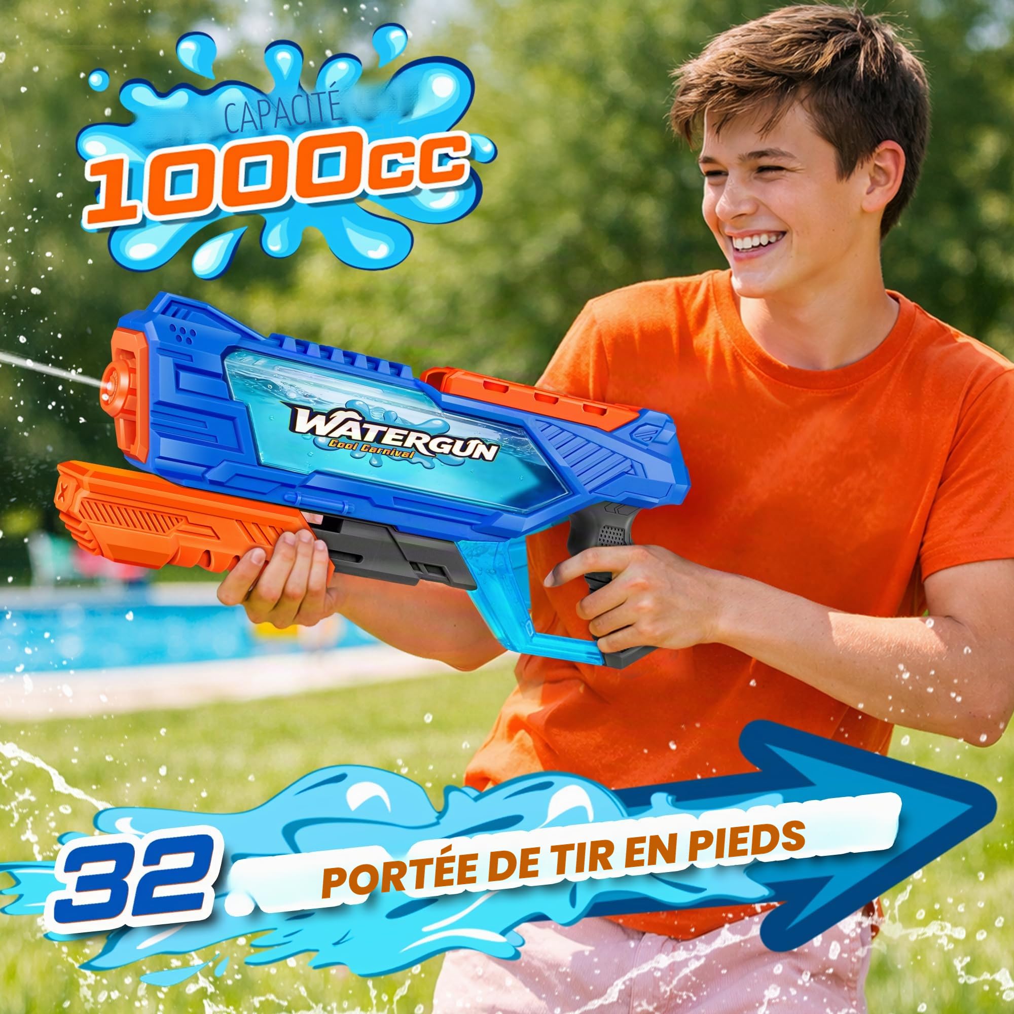 Quanquer 3 Pistolets À Eau De 1000 ML avec Grande Portée pour Enfants Et Adultes, Pistolet À Eau À Remplissage Rapide Jusqu’à 32 Pieds, Cadeau D’été Idéal pour Piscine, Plage Et Batailles D’Eau
