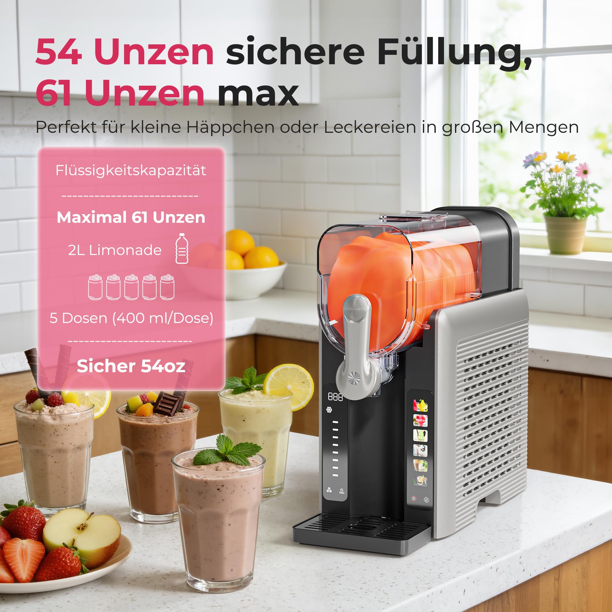 Initio Macchina per granite per la casa, senza bisogno di ghiaccio, con pulizia automatica, display a LED, perfetta per margarita, frappè, frappè e molto altro ancora, riunioni di famiglia e bar a