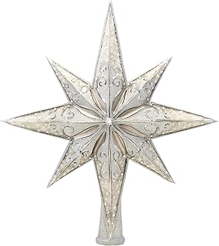 Christopher Radko Hand-Crafted European Glass Christmas Decorative Finial Tree Topper, Silver Stellar