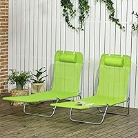 Vista 2 de Outsunny Sillas tumbonas plegables de 2 piezas, sillas de bronceado para piscina con respaldo reclinable, asiento de malla transpirable, Verde