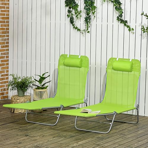 Miniatura 2 de Outsunny Sillas tumbonas plegables de 2 piezas, sillas de bronceado para piscina con respaldo reclinable, asiento de malla transpirable,
