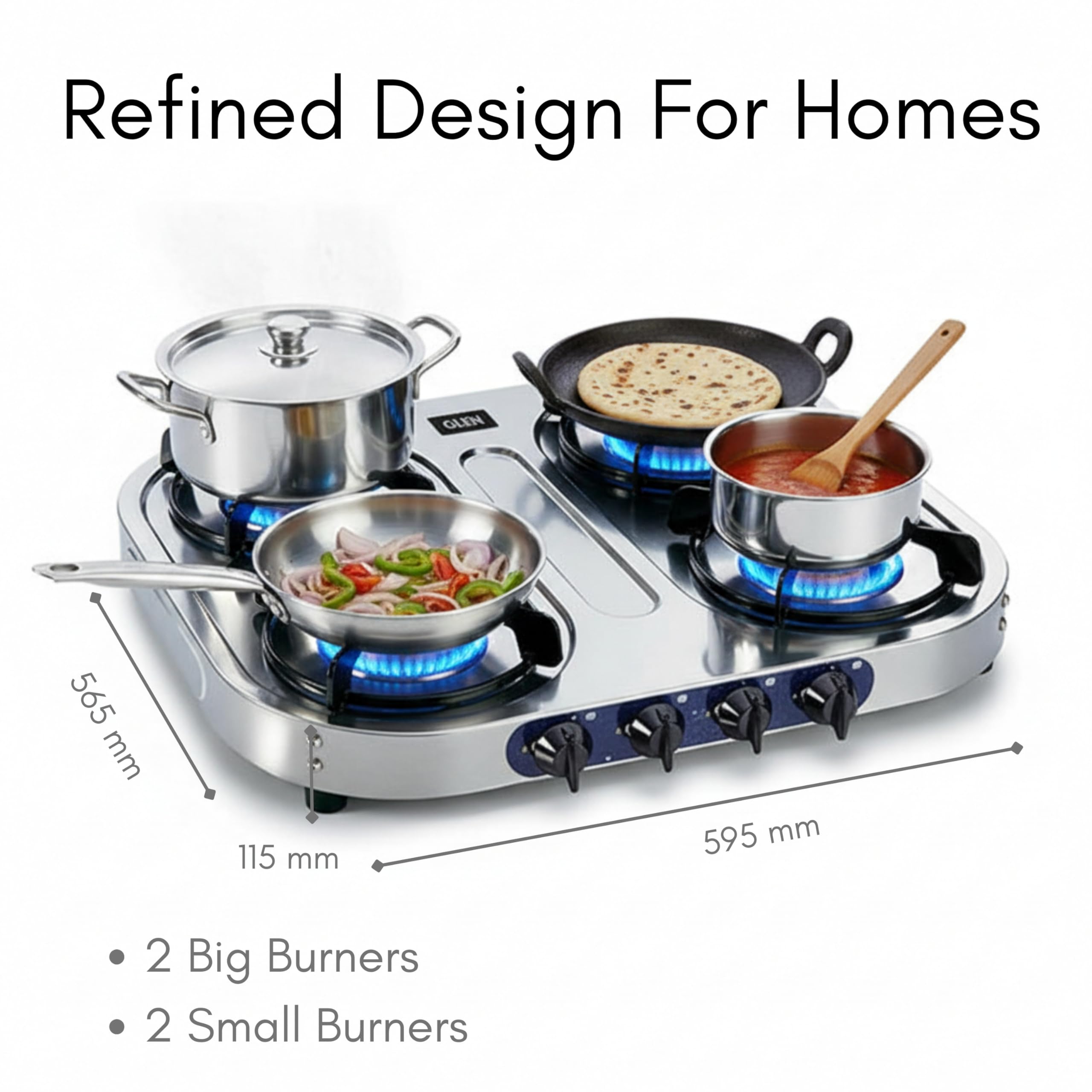Glen 4 Burner Stainless Steel Gas Stove - Manual Ignition -2