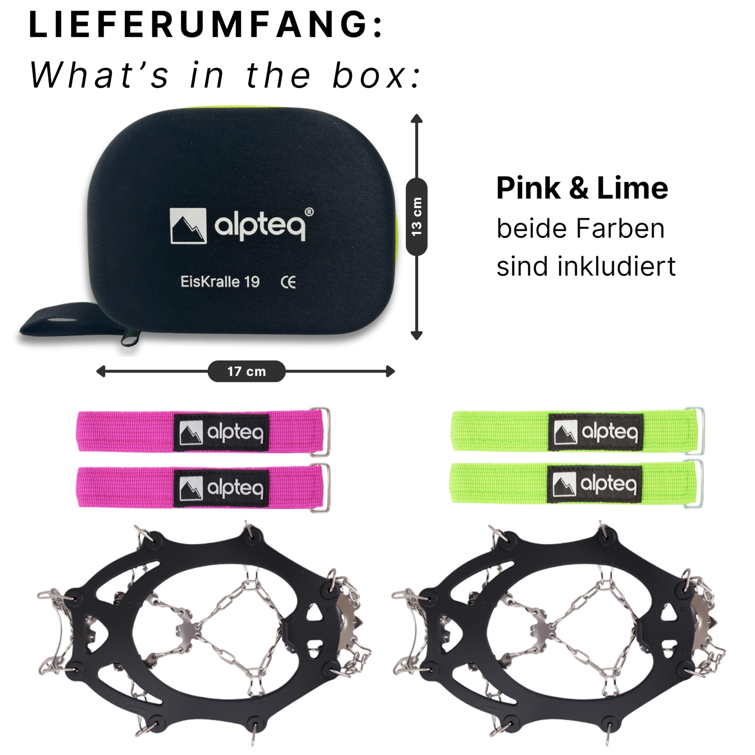 EisKralle – Grödel Steigeisen mit 19 Edelstahl-Spikes – Eiskrallen & Schuhspikes für Wanderschuhe – Anti-Rutsch Schuhkrallen für EIS & Schnee – Ideal zum Wandern, Joggen & Klettern im Winter