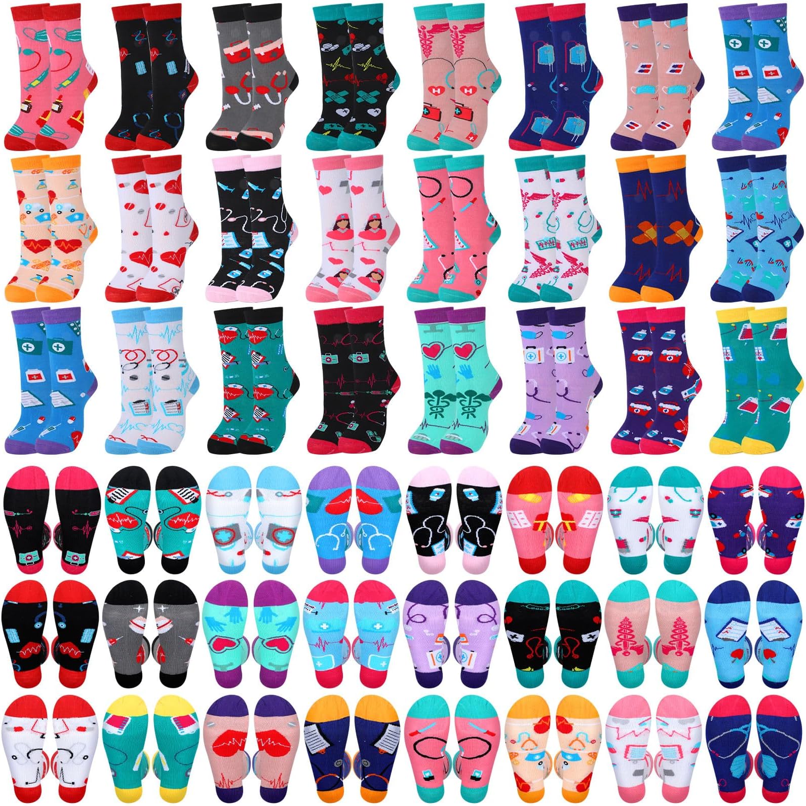 48 Pairs Nurse Socks Bulk Novelty Nurse Teeth Cotton Socks Medical Themed Nurses Gifts for Women Dentist Doctor Assistant Birthday Gift
