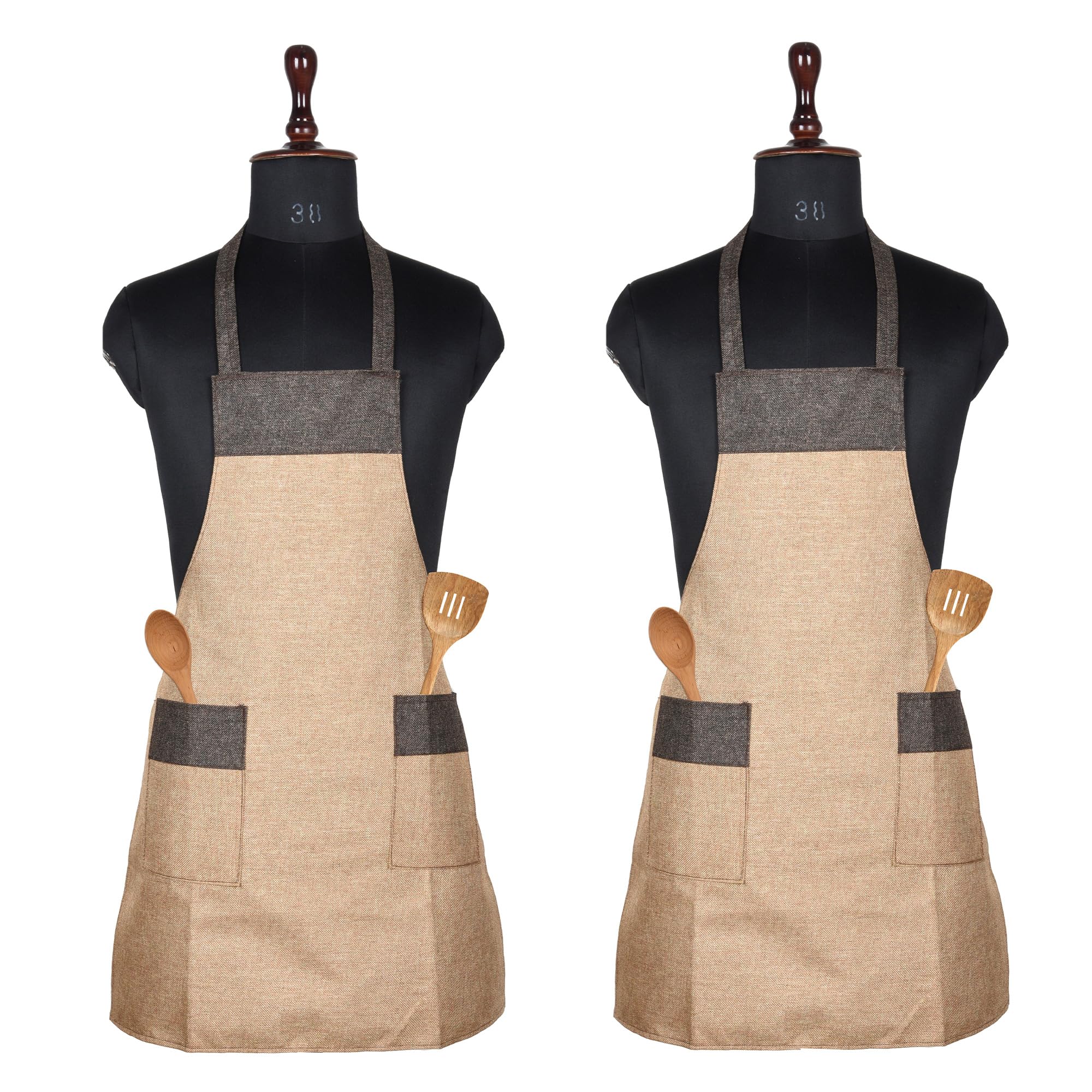 Kuber Industries (Pack of 2) Kitchen Apron | Kitchen Dress for Women | Housewife Apron | Apron for Restaurant | Two Pocket | Water-Resistant Apron | Jute Fabric | Cooking Apron for Men | Golden (B0D5VJN3FG) Amazon Price History, Amazon Price Tracker