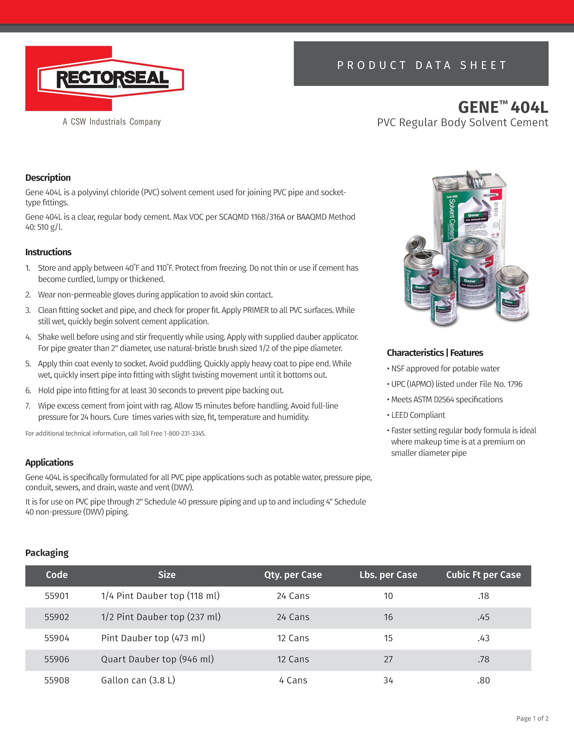 Rectorseal 55980 1/2 Pint Clear Pvc Conduit 633L Low Voc Pvc Solvent Cement