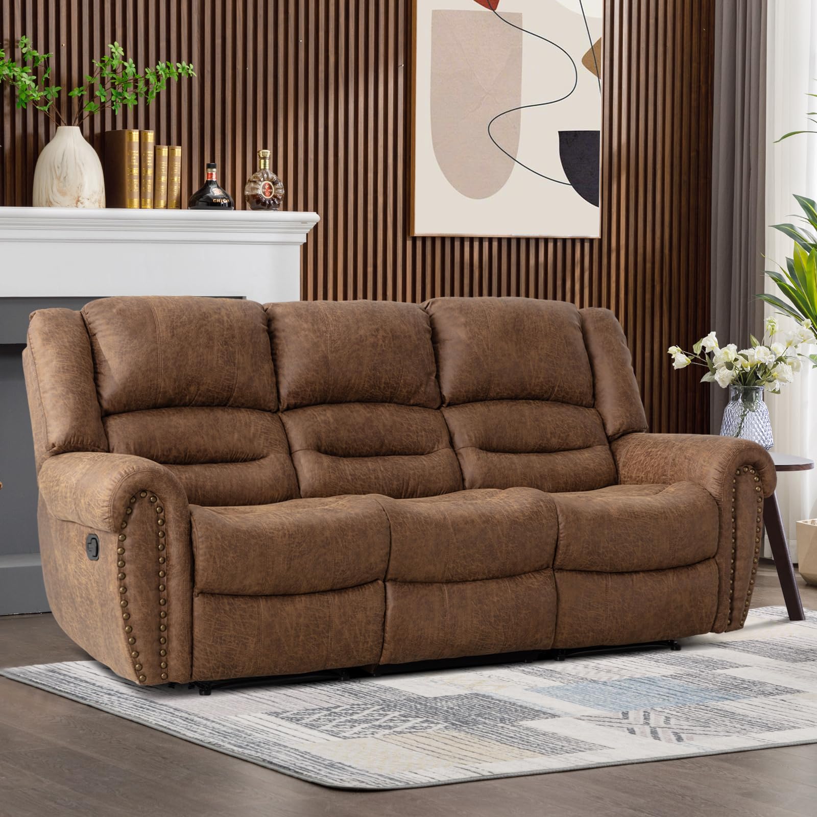Relax on a CANMOV Faux Leather Manual Reclining Sofa (Row 3)